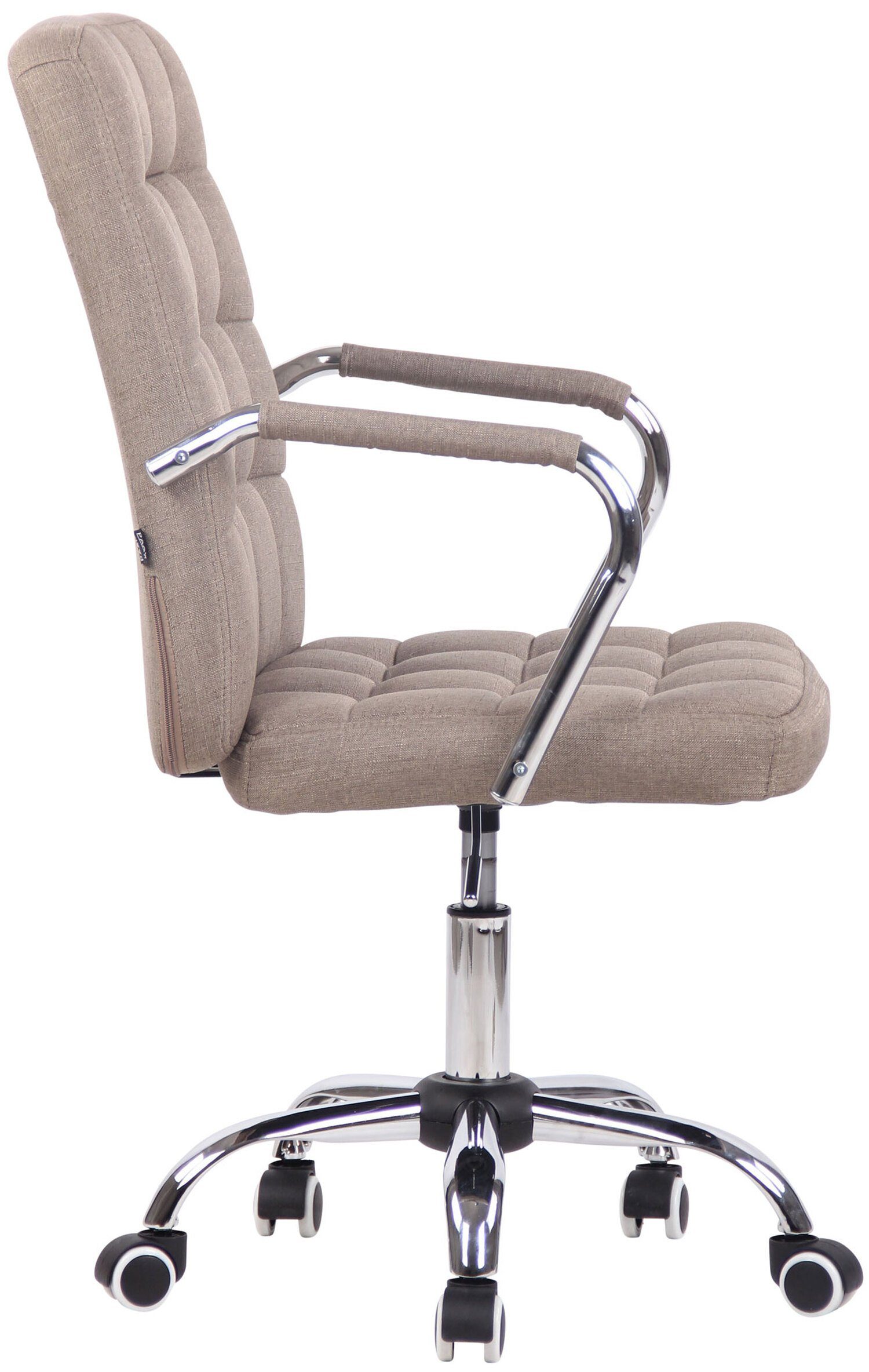 Drehstuhl, und Rückenlehne - (Schreibtischstuhl, TPFLiving Metall Sitz: XXL), 360° mit Stoff höhenverstellbar Gestell: chrom Tenor taupe Bürostuhl - Chefsessel, bequemer Bürostuhl drehbar