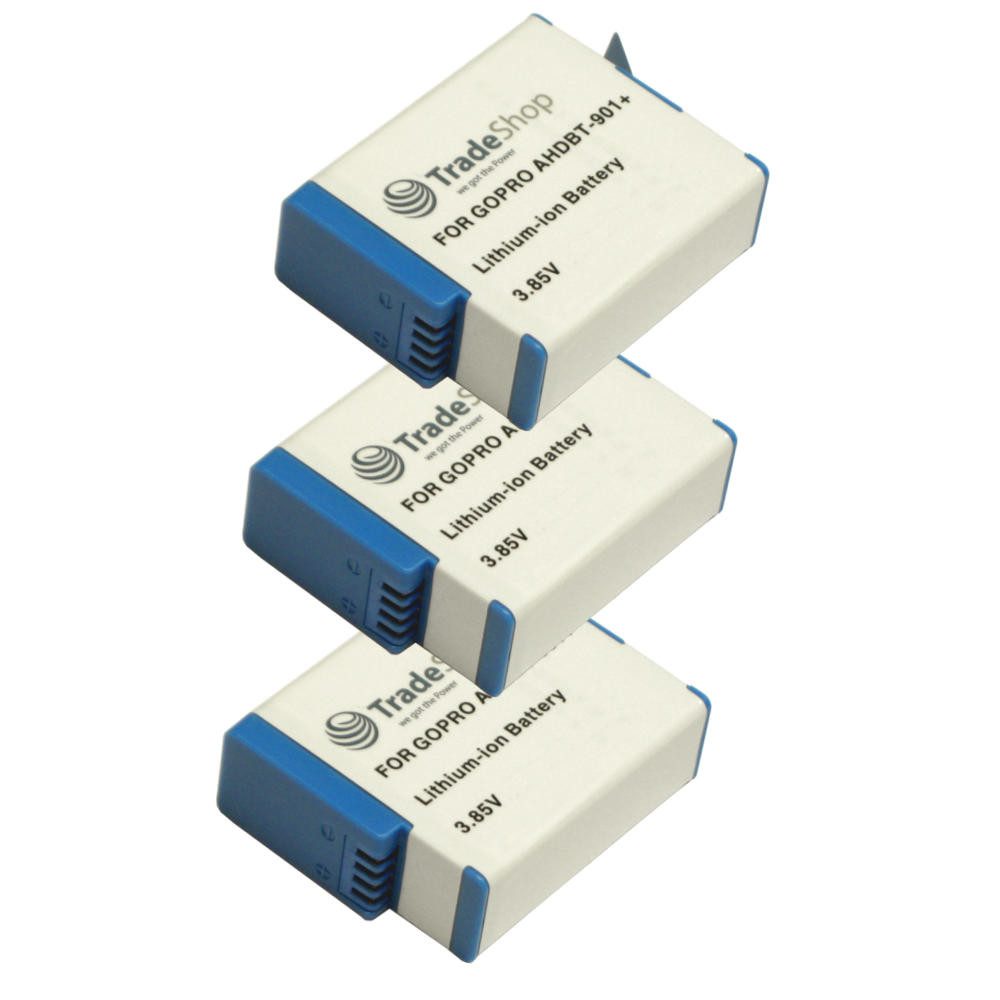 Trade-Shop 3x Akku passend für GoPro AHDBT-901 ADBAT-001 AHDBT-901+ SPBL1B Kamera-Akku Li-Ion 1900 mAh (3,85 V)
