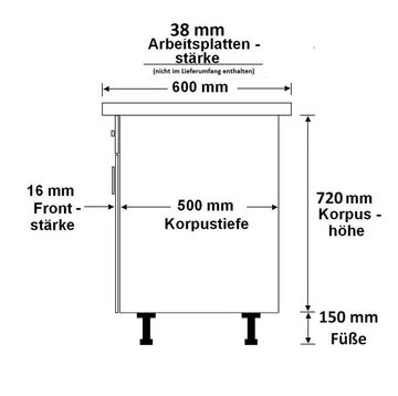 Küchen-Preisbombe Unterschrank 40 cm Küche NESSA Anthrazit Küchenzeile Küchenblock Einbauküche
