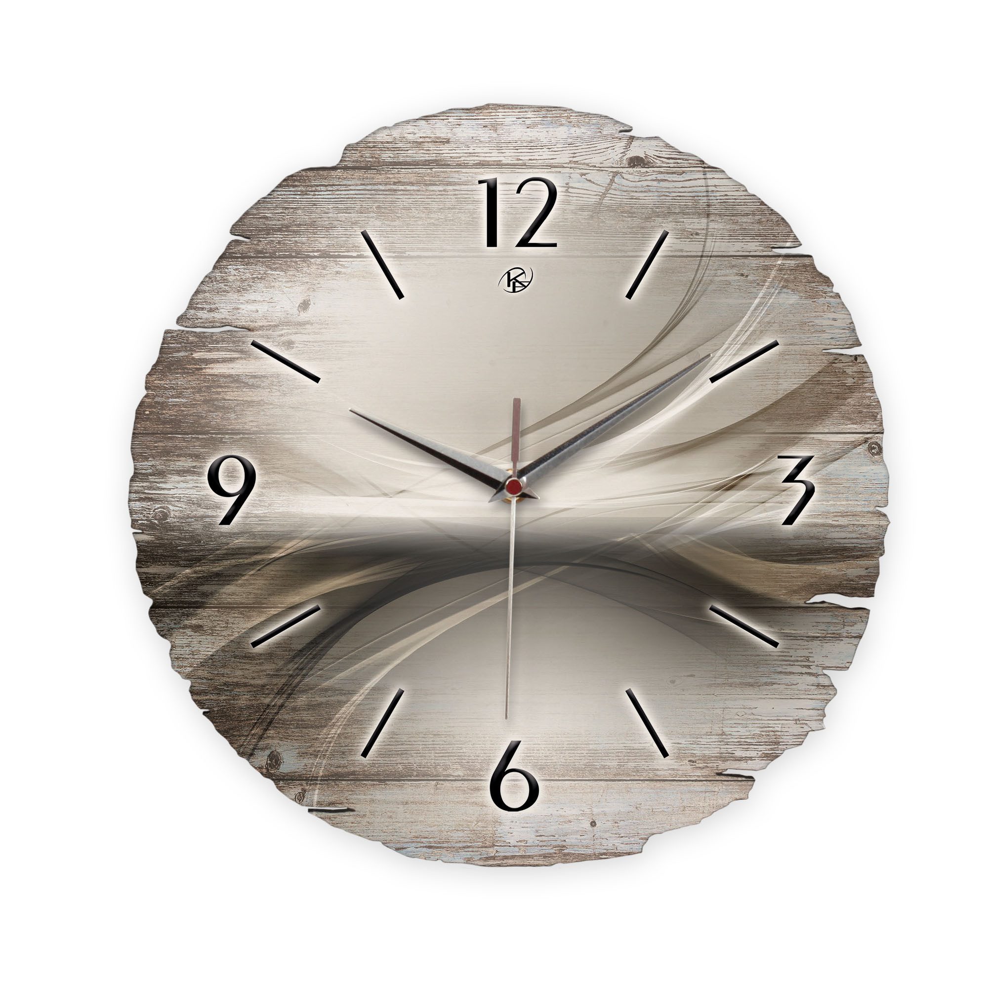 Kreative Feder Wanduhr Wanduhr "Silverline" aus Naturholz (ohne Ticken; Funk- oder Quarzuhrwerk; ⌀ 30cm; außergewöhnlich)