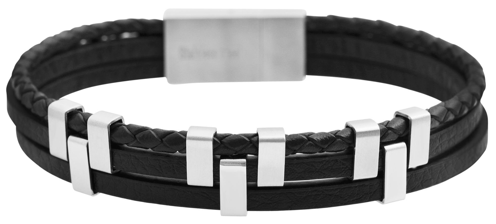 AKZENT Lederarmband Beneer Armband aus Echtleder mit Edelstahlelementen Schwarz (einzeln)