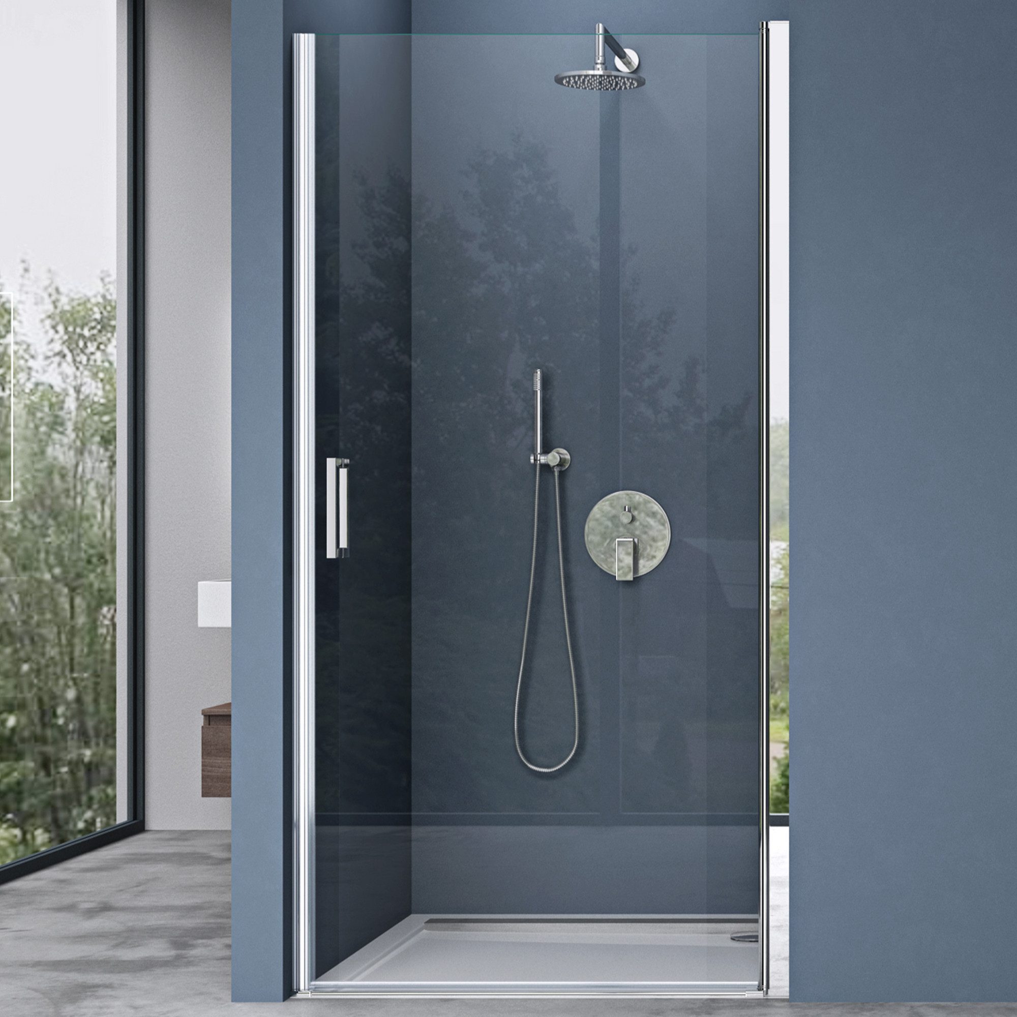 doporro Dusch-Drehtür Duschtür Nischentür 6mm ESG mit Nano-Beschichutng 195cm Teramo24, 70x195 cm, ESG, 25mm Verstellbereich, Beide Türen mit Hebe-/Senkmechanismus