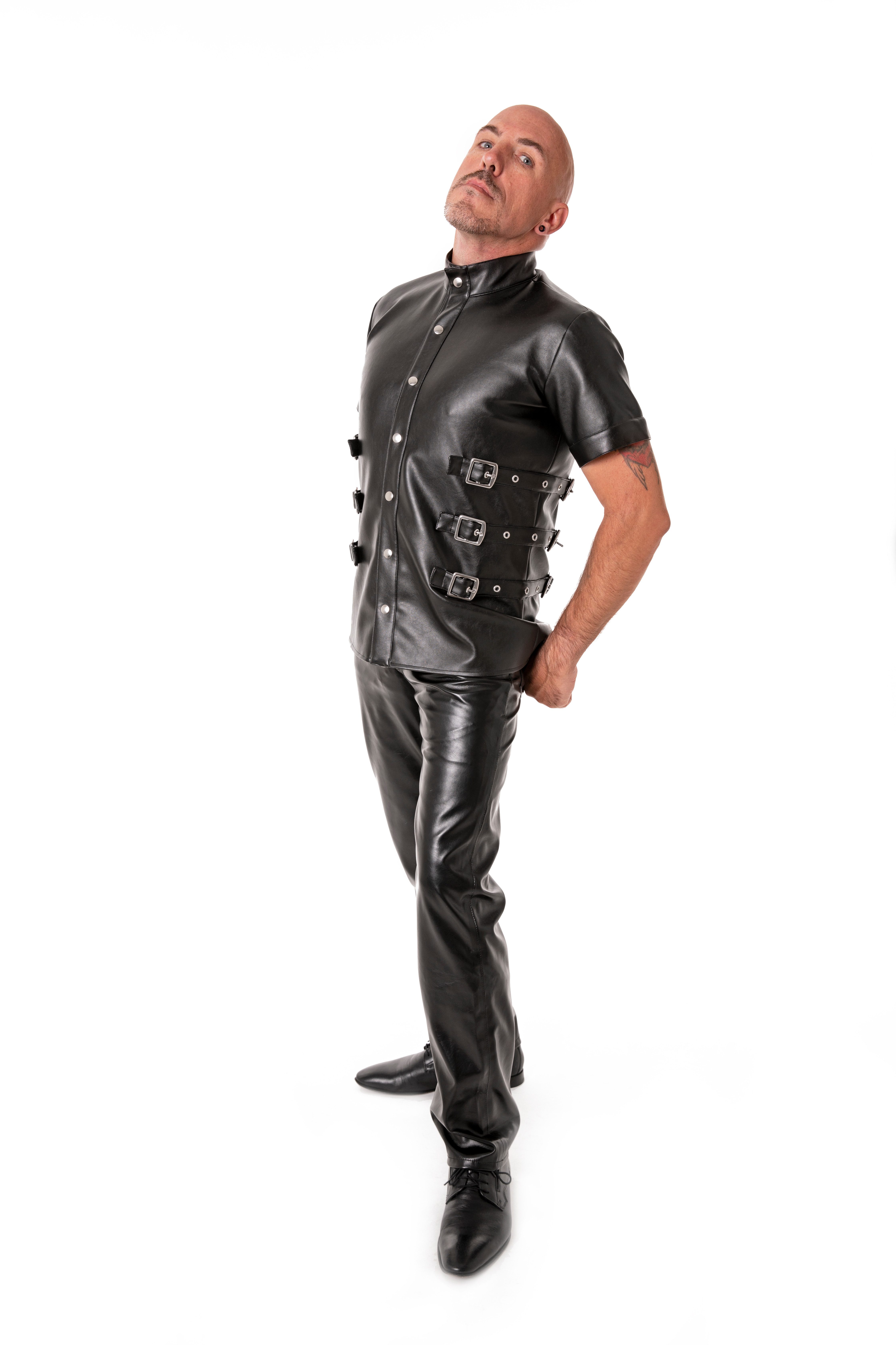 The Black Rose Hemdjacke Lederhemd - Schwarz - veganes Leder - 3XL