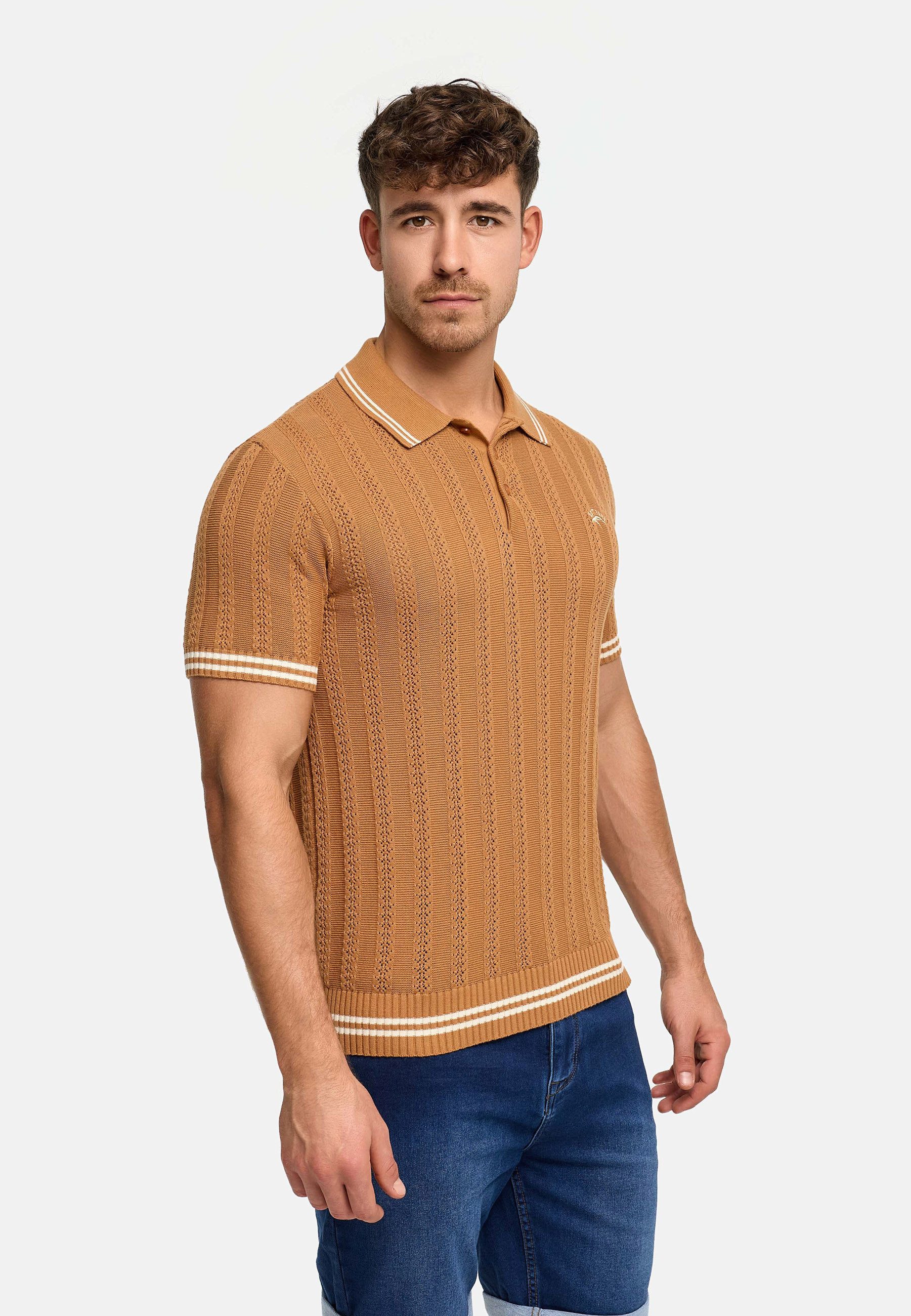 Indicode Poloshirt Herren INLuner Polo- Sommershirt Strick-Polo aus Baumwolle mit Jacquard-Struktur