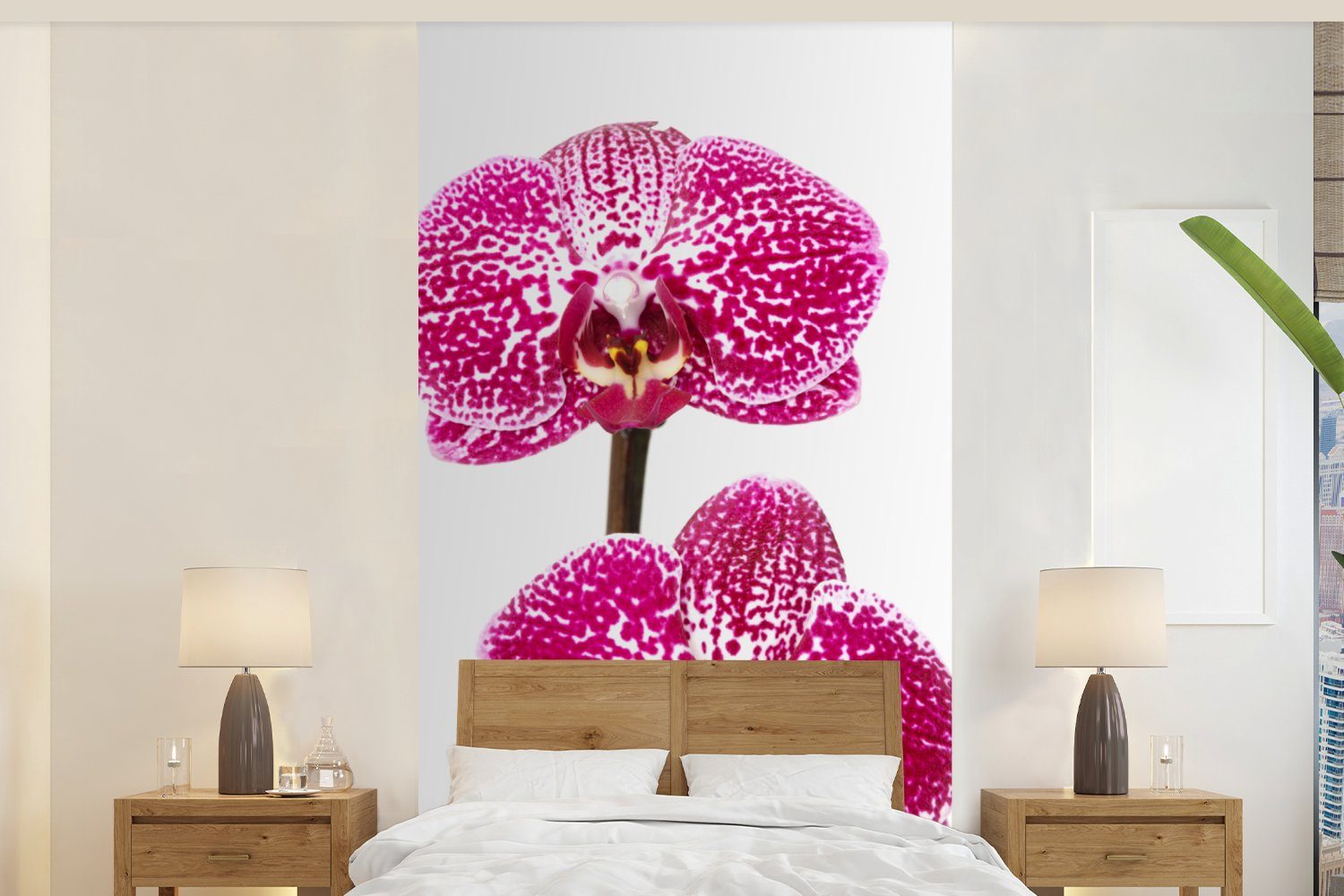 für Schlafzimmer Matt, bedruckt, Fototapete Orchidee rosa, (2 St), MuchoWow Wohnzimmer Küche, Vliestapete Fototapete
