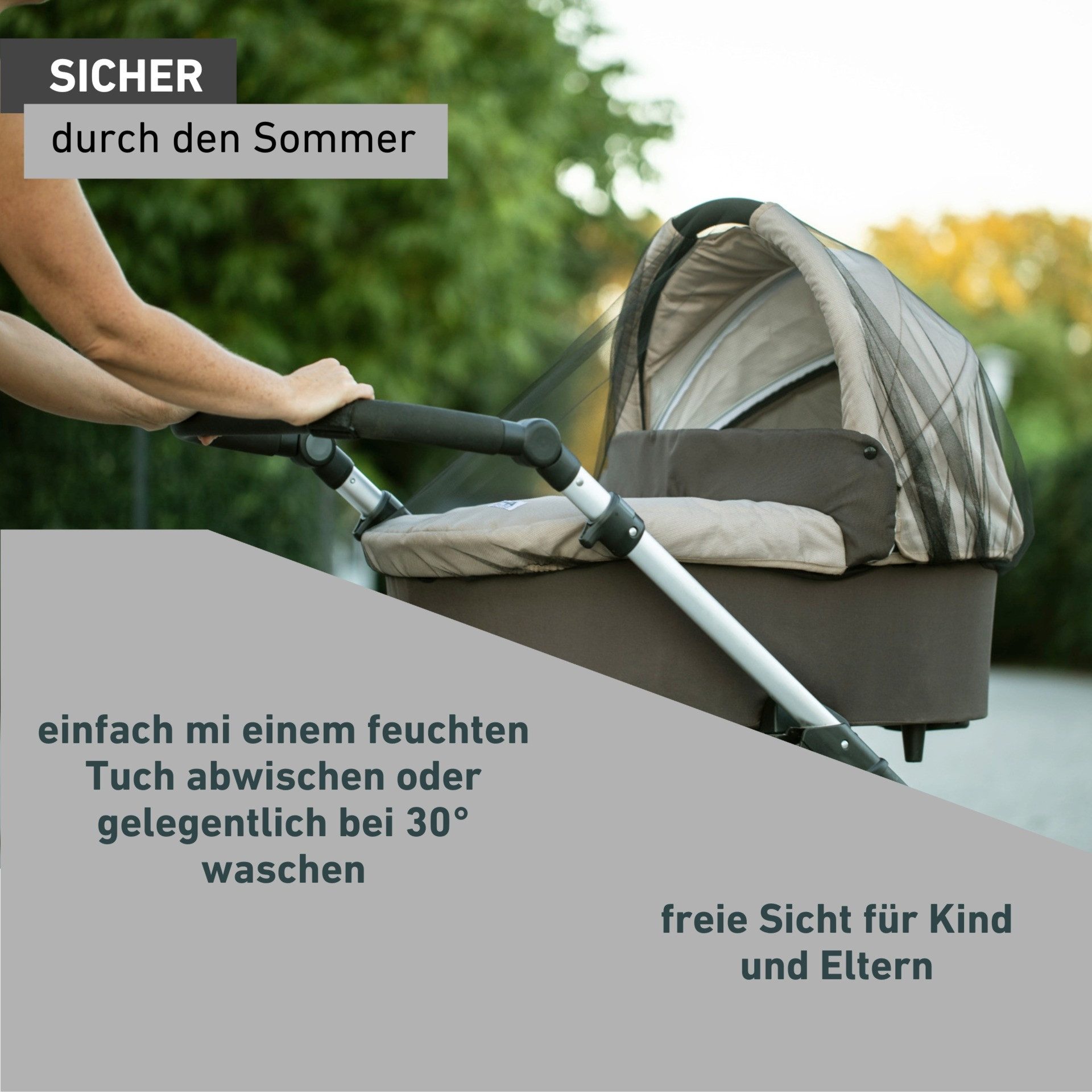 Windhager Kinderwagen-Insektenschutz für Buggy oder Babyschale, Fliegengitter Licht- und Luftdurchlässig (1 St), Mückennetz feinmaschig mit Gummizug, 130 x 70 x 33 cm, anthrazit