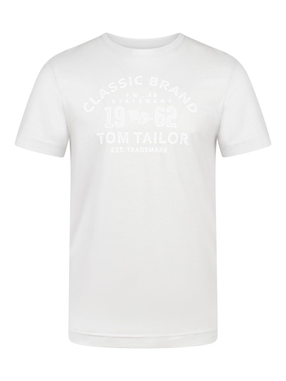 Printshirt Fit TOM Tee Rundhalsausschnitt (28847) aus TAILOR (4-tlg) mit T-Shirt Herren Shirt White Regular Lucid Baumwolle 100% Kurzarm