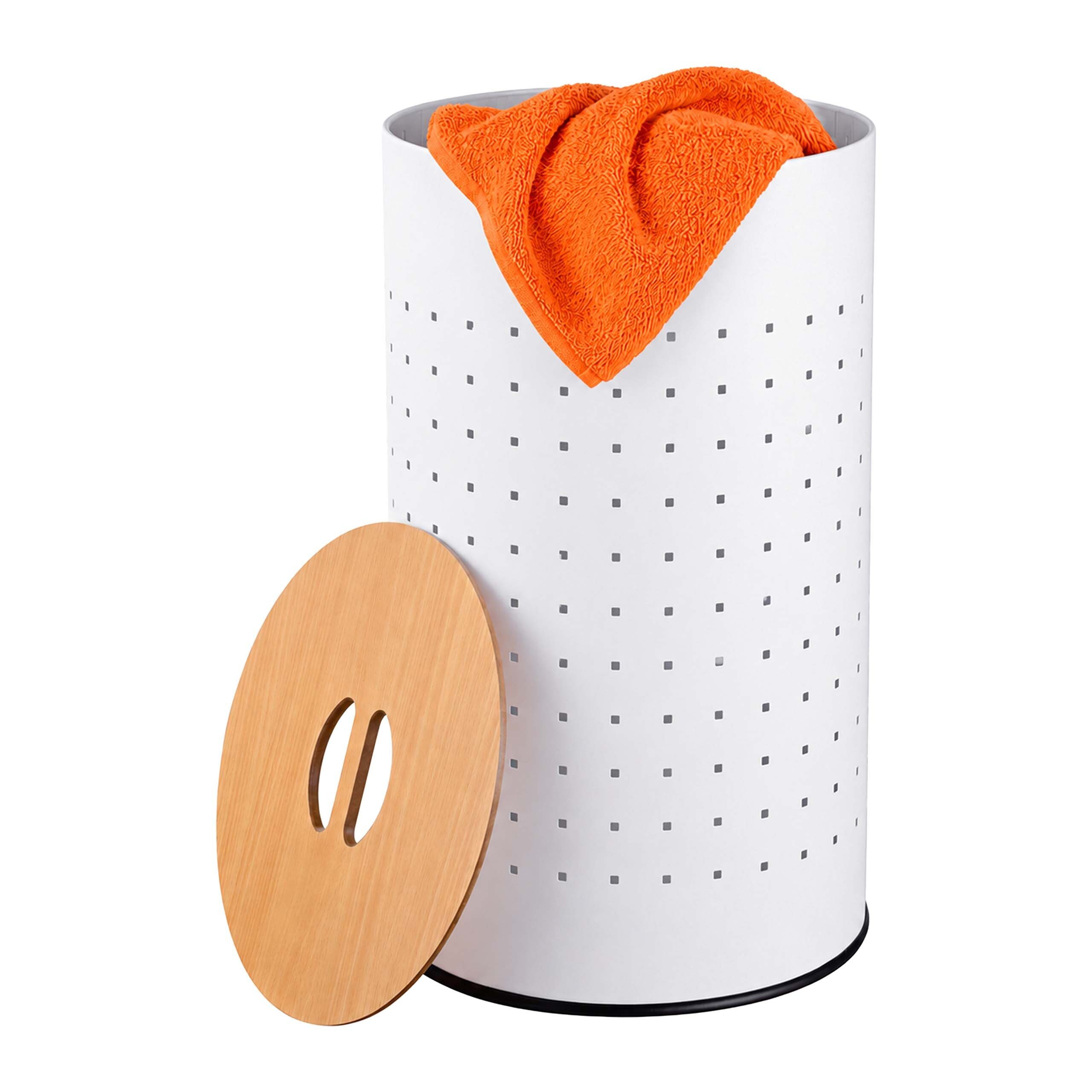 relaxdays Wäschekorb Weißer Wäschekorb mit Deckel (1 St), 50 L