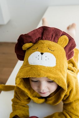 kikadu Kinderbademantel Bademantel Löwe Mustard- 5/6 Jahre, kuschelig weich Bio-Baumwolle