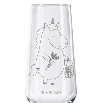 Mr. & Mrs. Panda Sektglas Einhorn Vegan - Transparent - Geschenk, Unicorn, Spülmaschinenfeste S, Premium Glas, Detailreiche Gravur