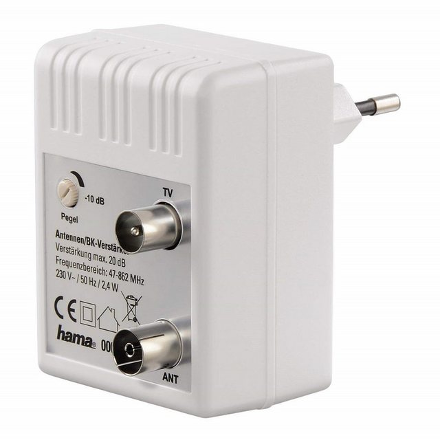 Hama Signalverstärker Antennen-Verstärker 20dB Audioverstärker (Signal-Verstärker für DVB-T2 Digital Kabel Verstärkung 20 dB)