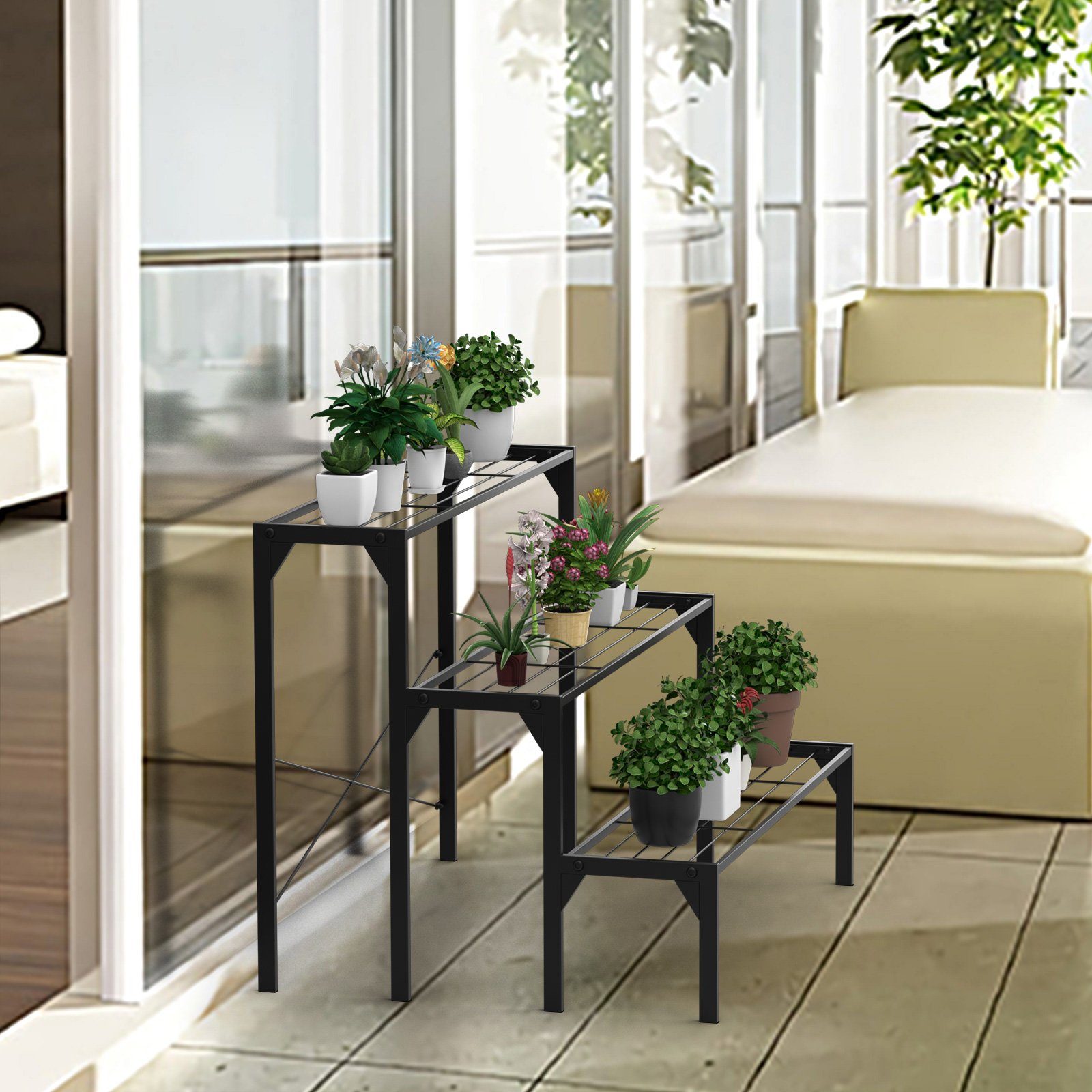 COSTWAY Pflanzentreppe, 3-stufiger Metall Blumentreppe, belastbar bis 30 kg