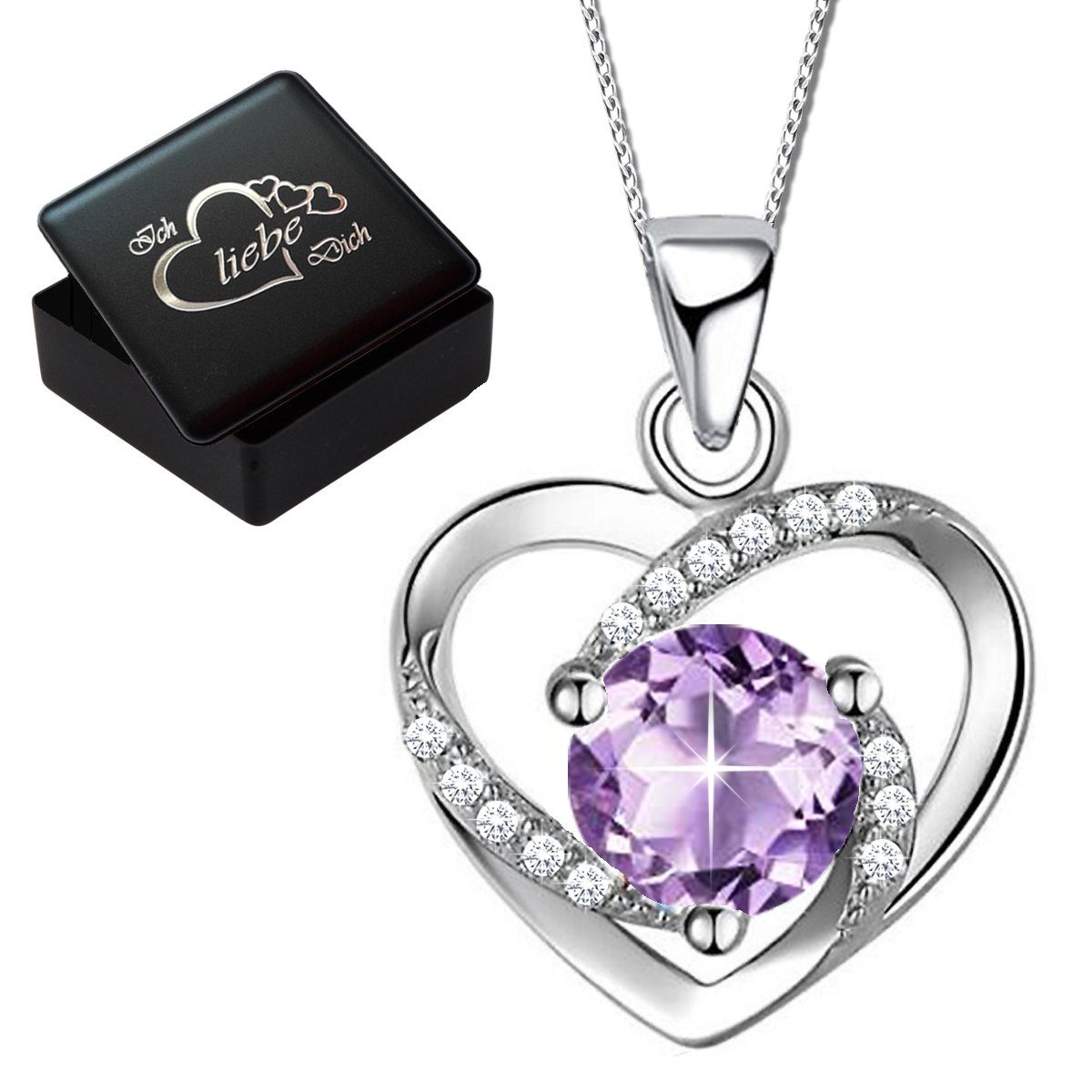 Limana Herzkette Kette mit Herz Anhänger aus 925 Sterling Silber, Ich liebe Dich Gravur Dose