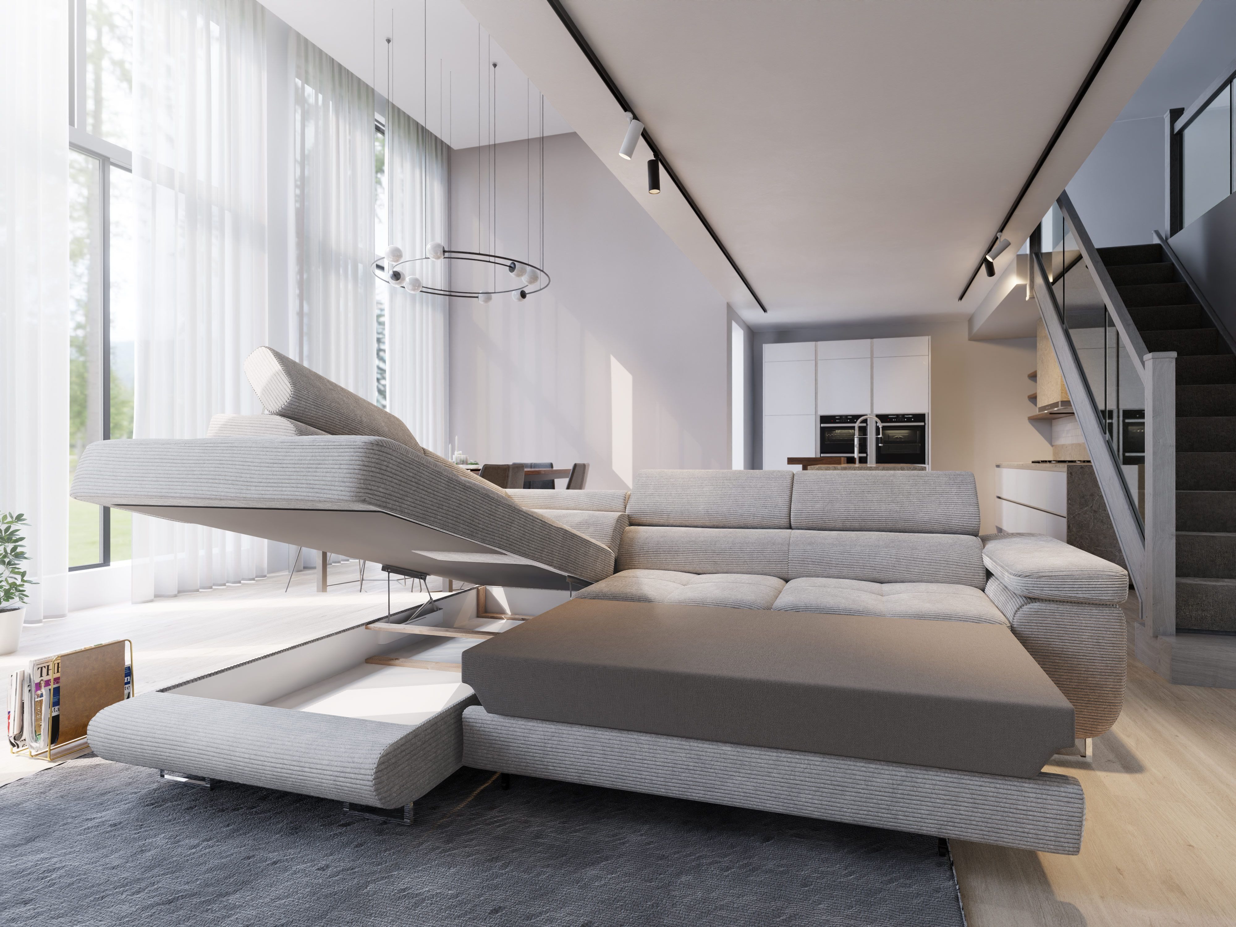 Masseno Ecksofa APIRO mit Schlaffunktion L-Form, Sofa mit Bettkasten