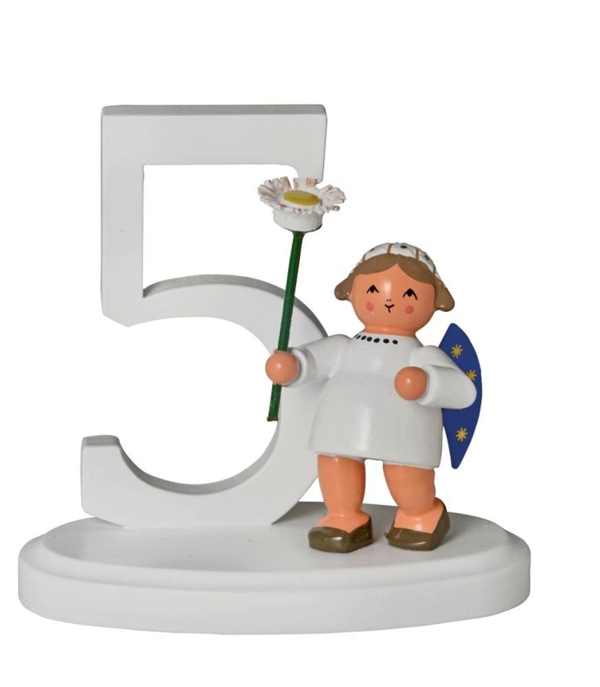 KWO Kunstgewerbe Werkstätten Engelfigur Miniaturfigur Engel mit Zahl "5" BxTxH= 7x4x7cm NEU