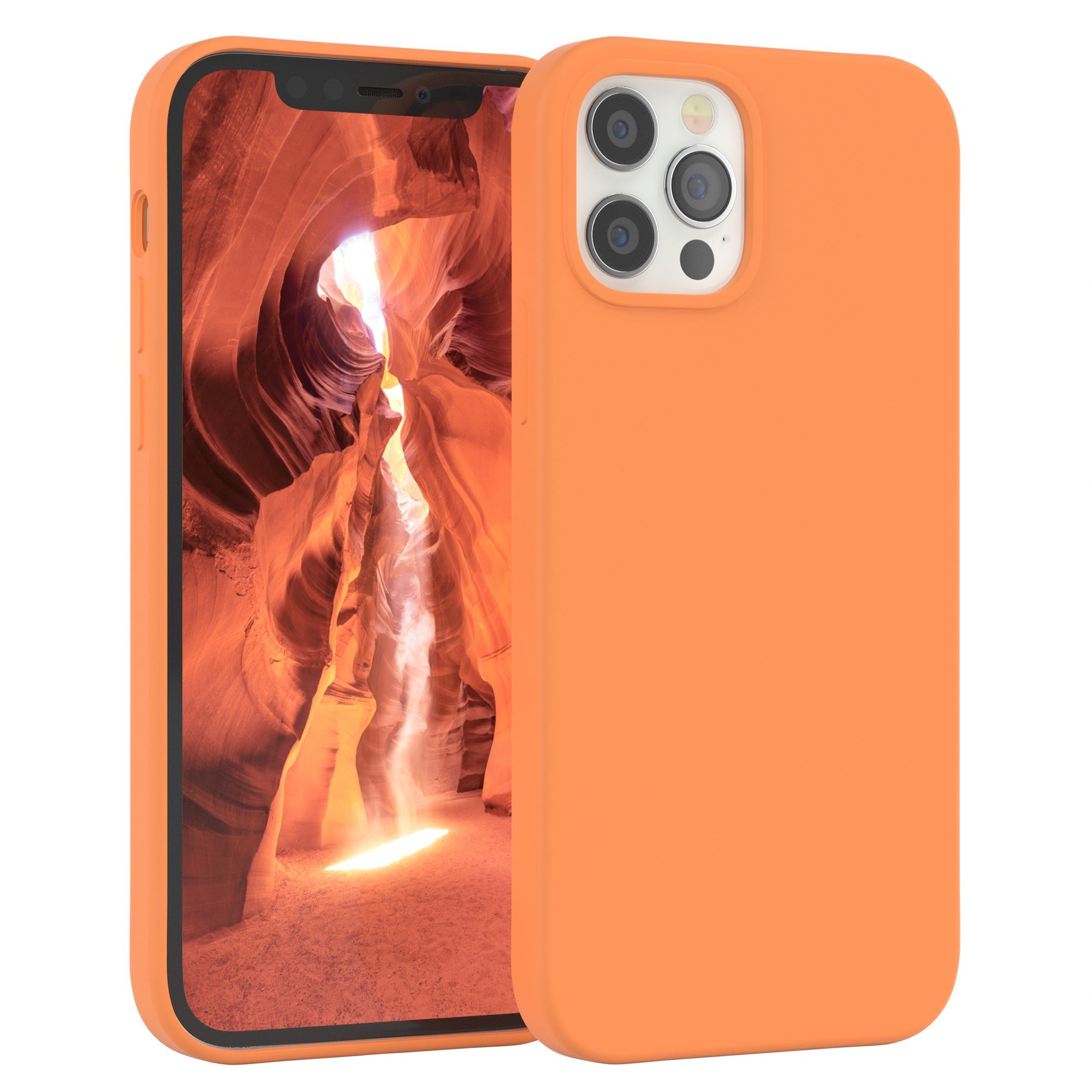 EAZY CASE Handyhülle Premium Silikon Case für iPhone 12 / iPhone 12 Pro 6,1 Zoll, Case stoßfest Smart Slimcover mit Displayschutz Back Cover Etui Orange