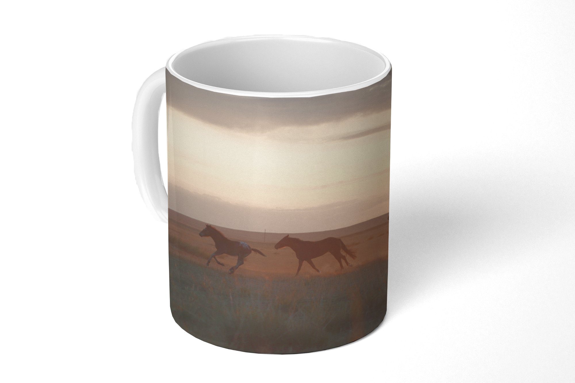 MuchoWow Tasse Wildpferde laufen auf einer Wiese, Keramik, Kaffeetassen, Teetasse, Becher, Teetasse, Geschenk