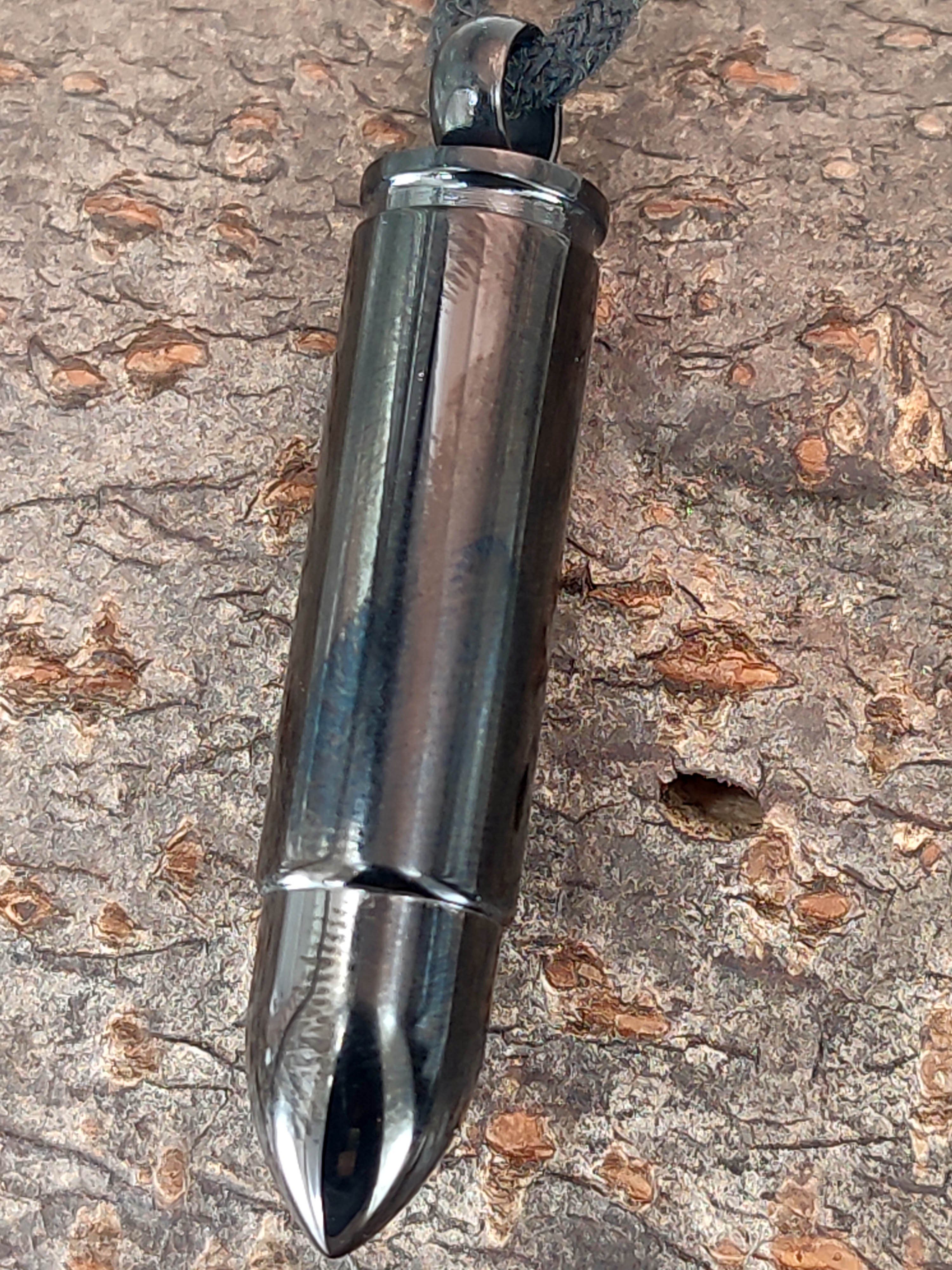 Kiss of Leather Kettenanhänger schwarze Patrone Edelstahl zum Öffnen Aufschrauben Munition Kugel