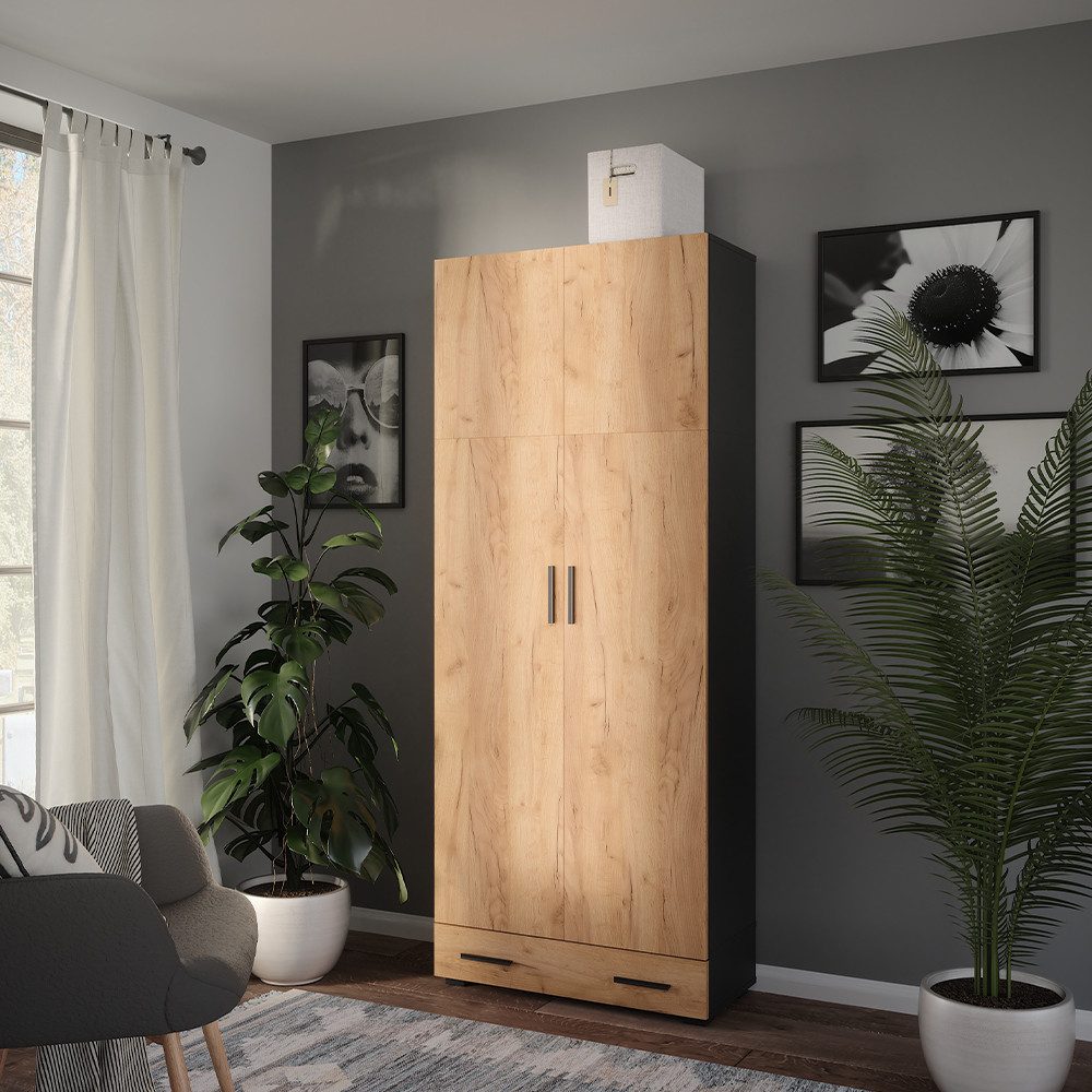 Vicco Aktenschrank Ingo, Anthrazit/Goldkraft Eiche, 80 x 201.2 cm mit Schubladenmodul (1-St)