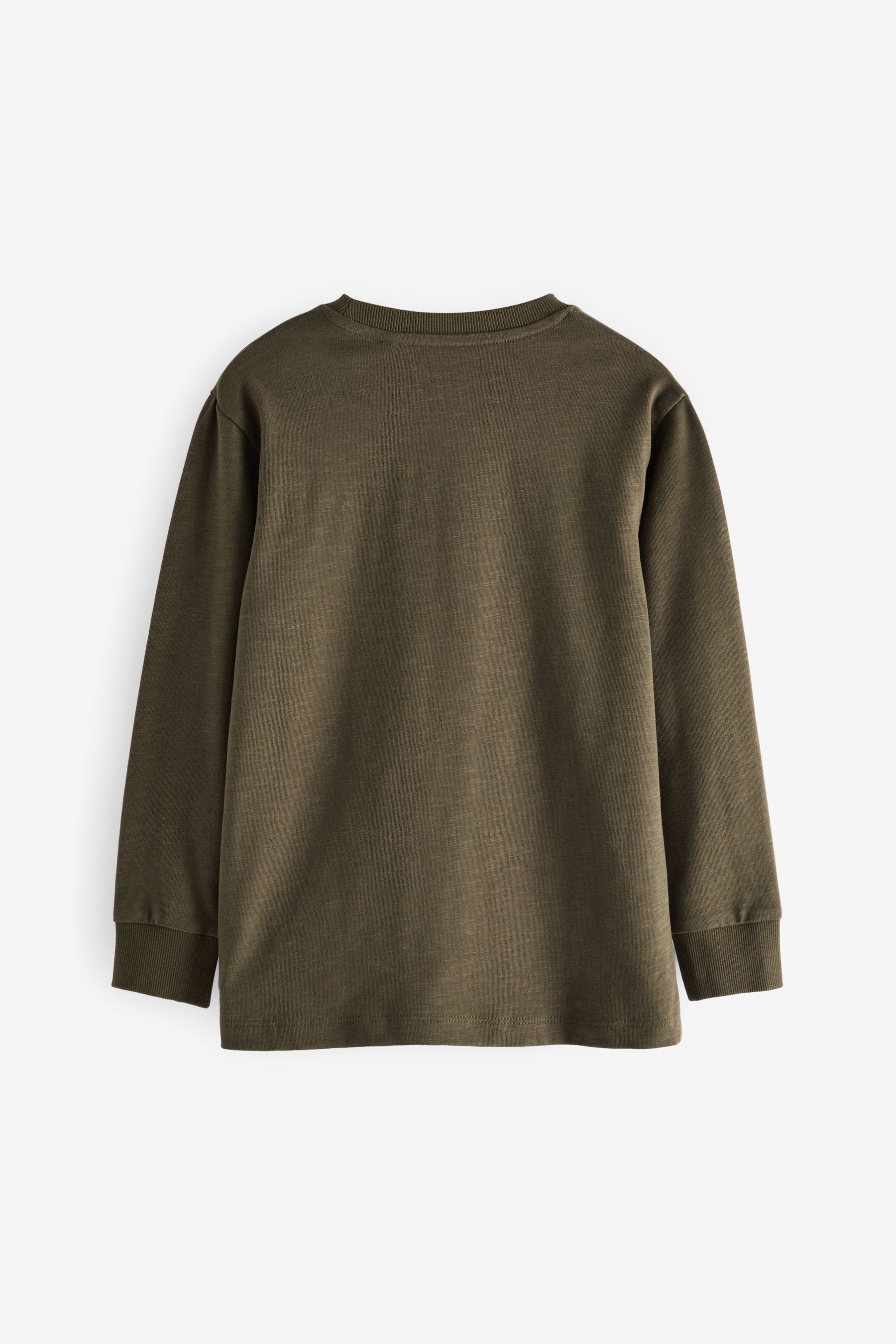 Next T-Shirt 4 x Brown/Khaki mit Green Langarmshirts (4-tlg) Tan Hirschstickerei