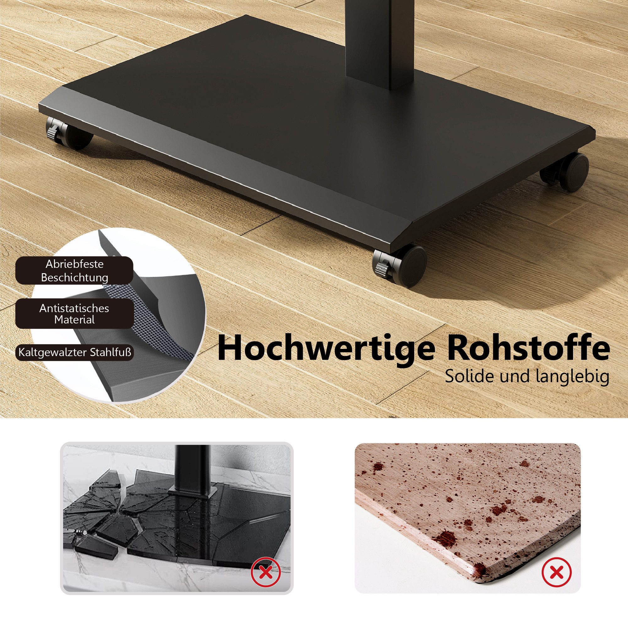 FITUEYES TV-Ständer mobiler TV-Rollwagen mit Rollen, 32-75 Zoll, 90° drehbar, (bis 75 Zoll, höhenverstellbar, ±30° schwenkbar, aus Stahl)