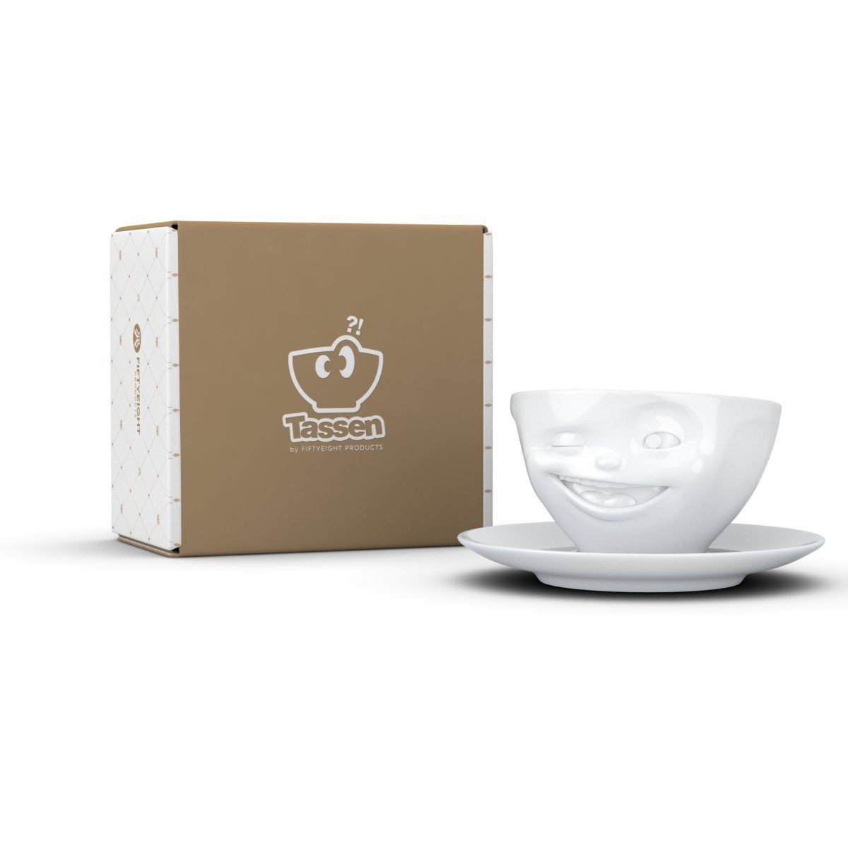FIFTYEIGHT PRODUCTS Tasse Tasse Zwinkernd weiß - 200 ml - Kaffeetasse Weiß - 1 Stück | Tassen