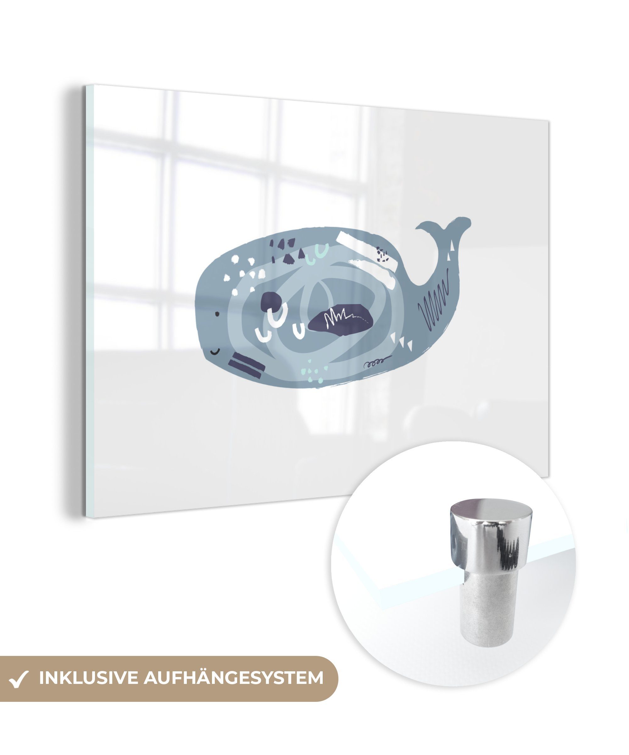 MuchoWow Acrylglasbild Wal - Grau - Pastell, (1 St), Acrylglasbilder Wohnzimmer & Schlafzimmer