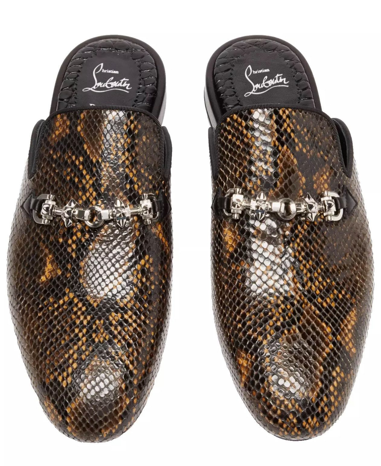 CHRISTIAN LOUBOUTIN Coolito Spikes Snk-Print Mules Обувь Sandalen Slipper mit silbernen Maison Signature-Spikes, Made In Italien