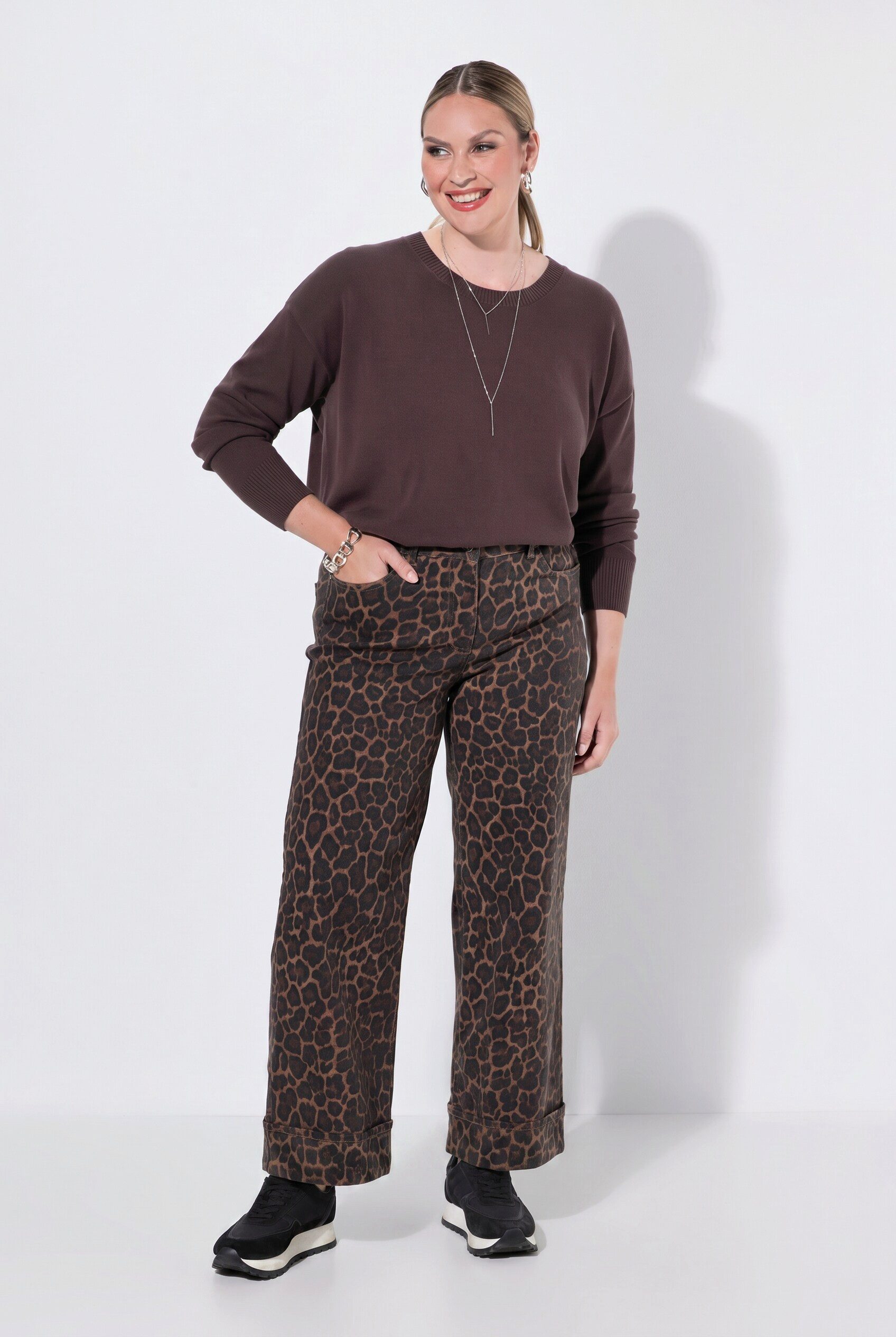 MIAMODA Regular-fit-Jeans Jeans weites Bein Leo-Muster 5-Pocket Umschlag