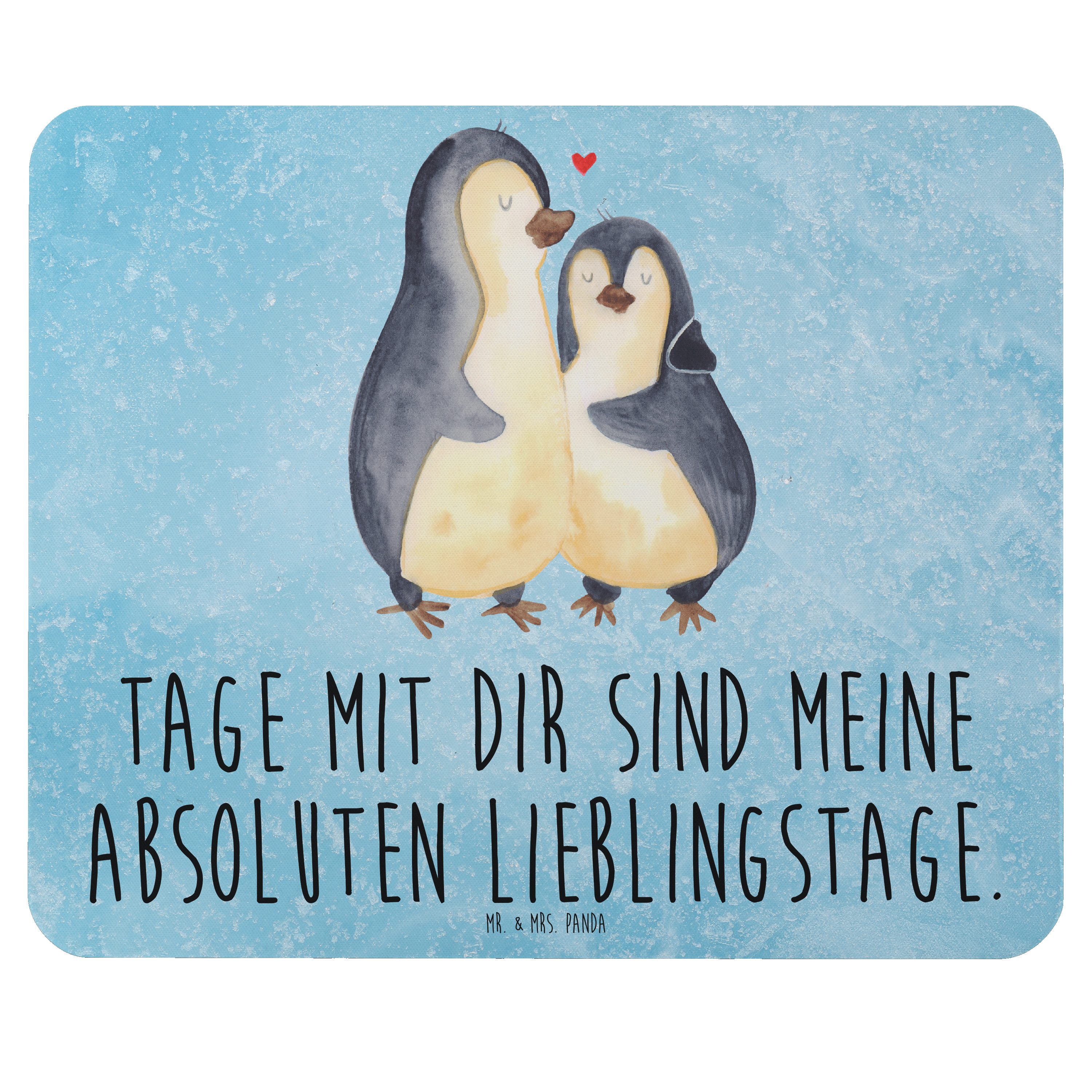 Mr. & Mrs. Panda Mauspad Pinguin umarmen - Eisblau - Geschenk, Seevogel, Arbeitszimmer, Einzig (1-St), Rutschfest