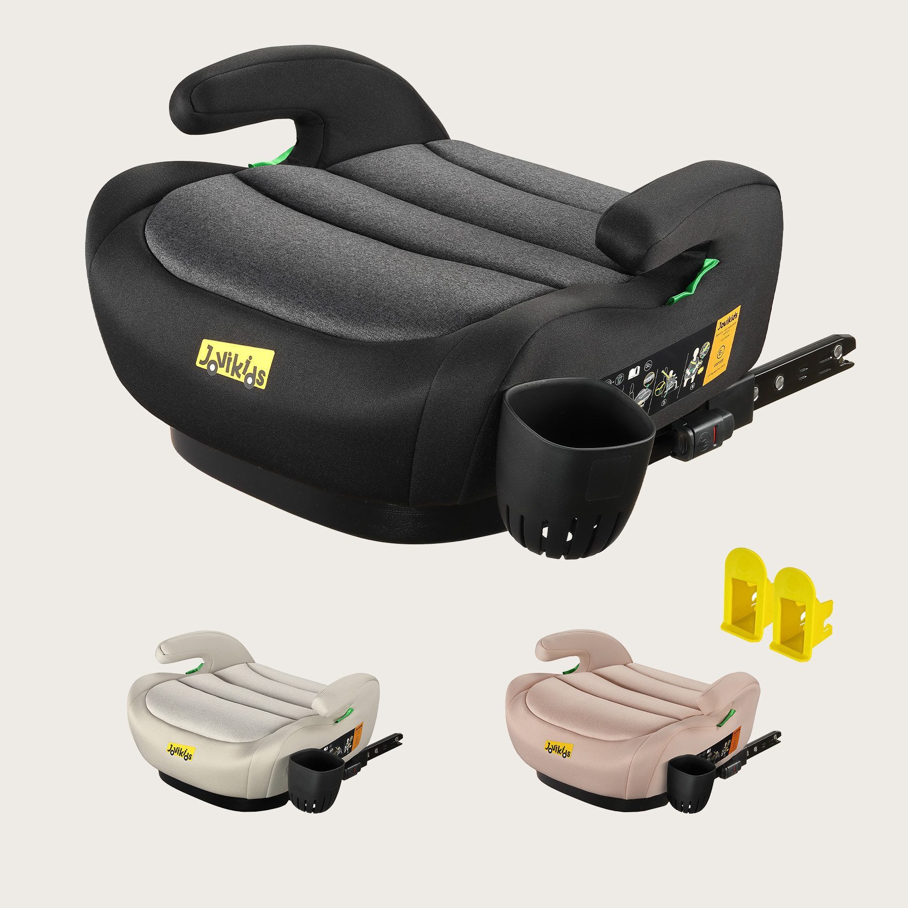 Jovikids Kindersitzerhöhung mit stabiler ISOFIX-Befestigung, Zertifiziert nach UN-Regelung R129, ab: ca.6Jahren, bis: 12 Jahre, ab: 125 cm, bis: 150 cm, (1-tlg), Komfortable Sitzerhöhung für Kinder von 6 bis 12 Jahren