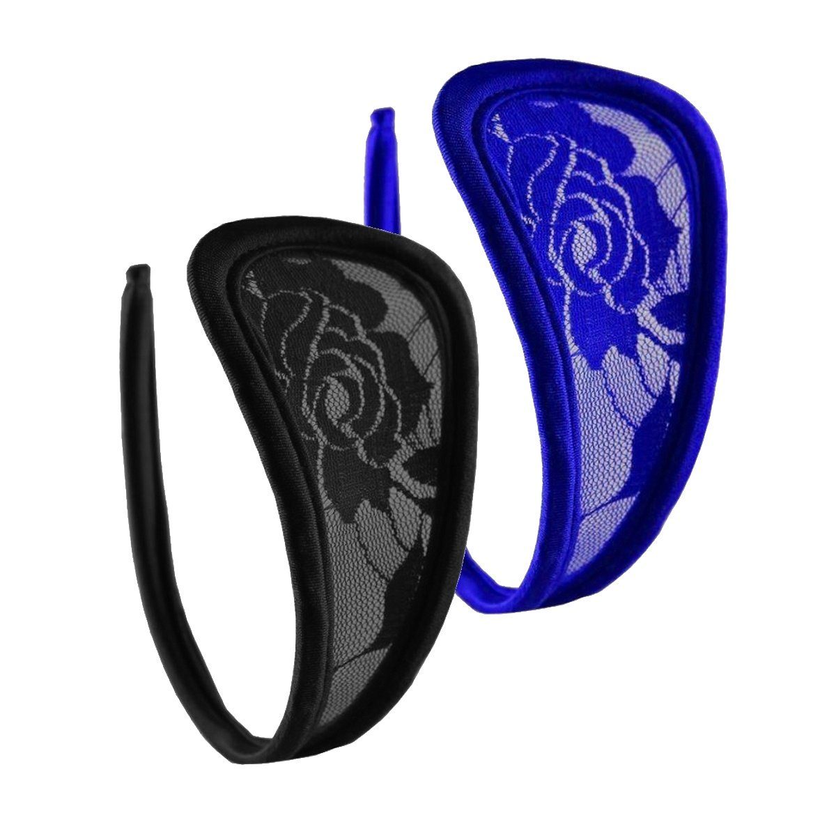 Lau-Fashion Stringtanga C-String Set Spitze Mini Slip Bikini Schwarz Blau Unterhose Dessous