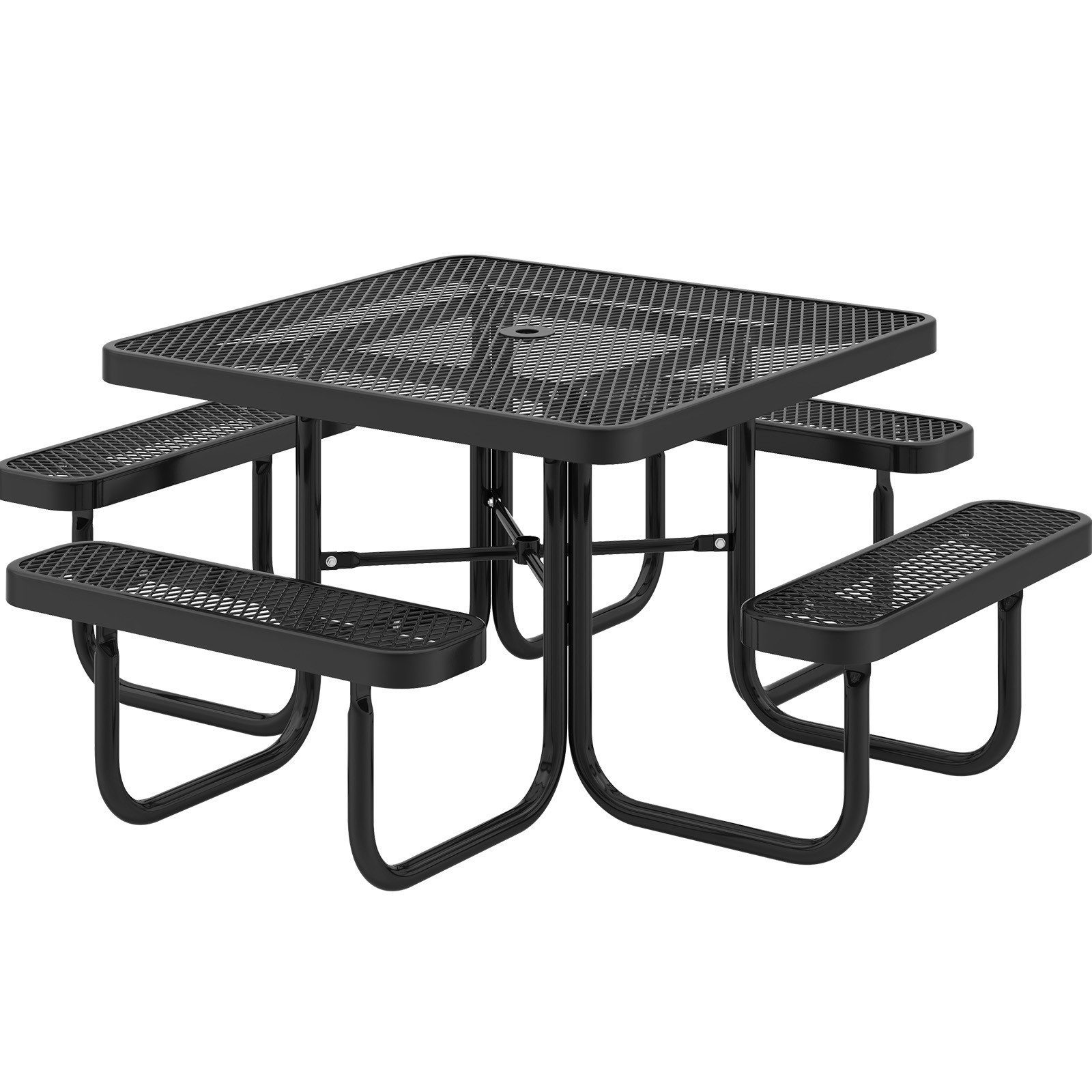 COSTWAY Bierzeltgarnitur, Biertisch mit 4 Bänken, Metall, 193 x 193 x 76 cm