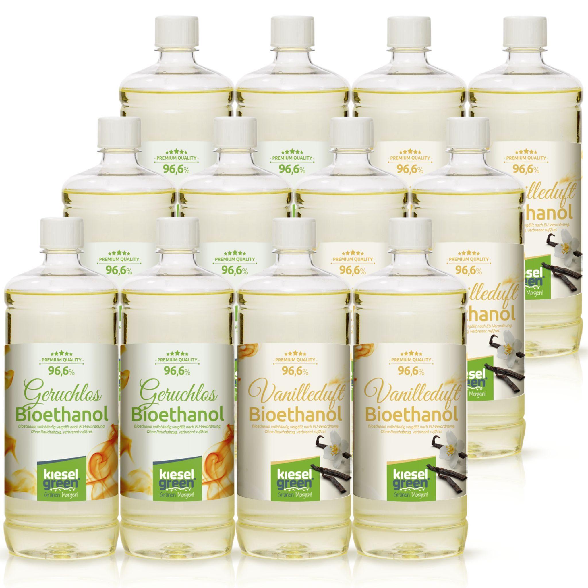KieselGreen Биоэтанол KieselGreen Биоэтанол Flasche 12 x 1 Liter - 6x + 6x Sets