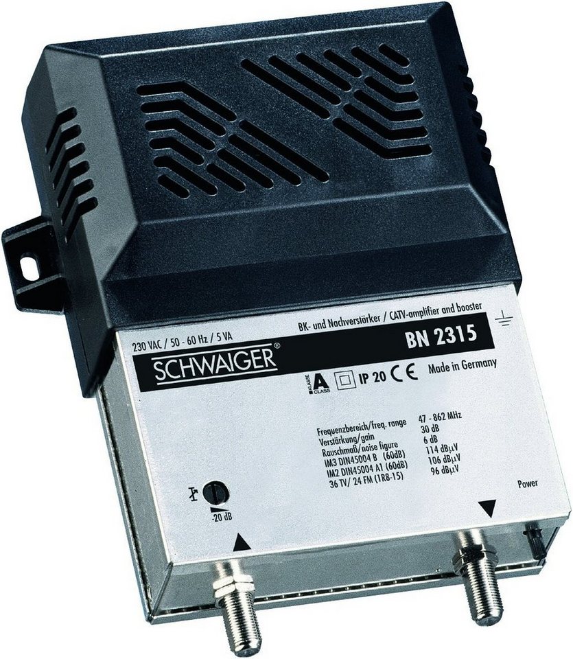Schwaiger BN2315 531 Leistungsverstärker (Anzahl Kanäle: 1,  BK-/Nachverstärker), Ausgangspegel (max.): 112 dbµV (IM 3 EN50083-3)