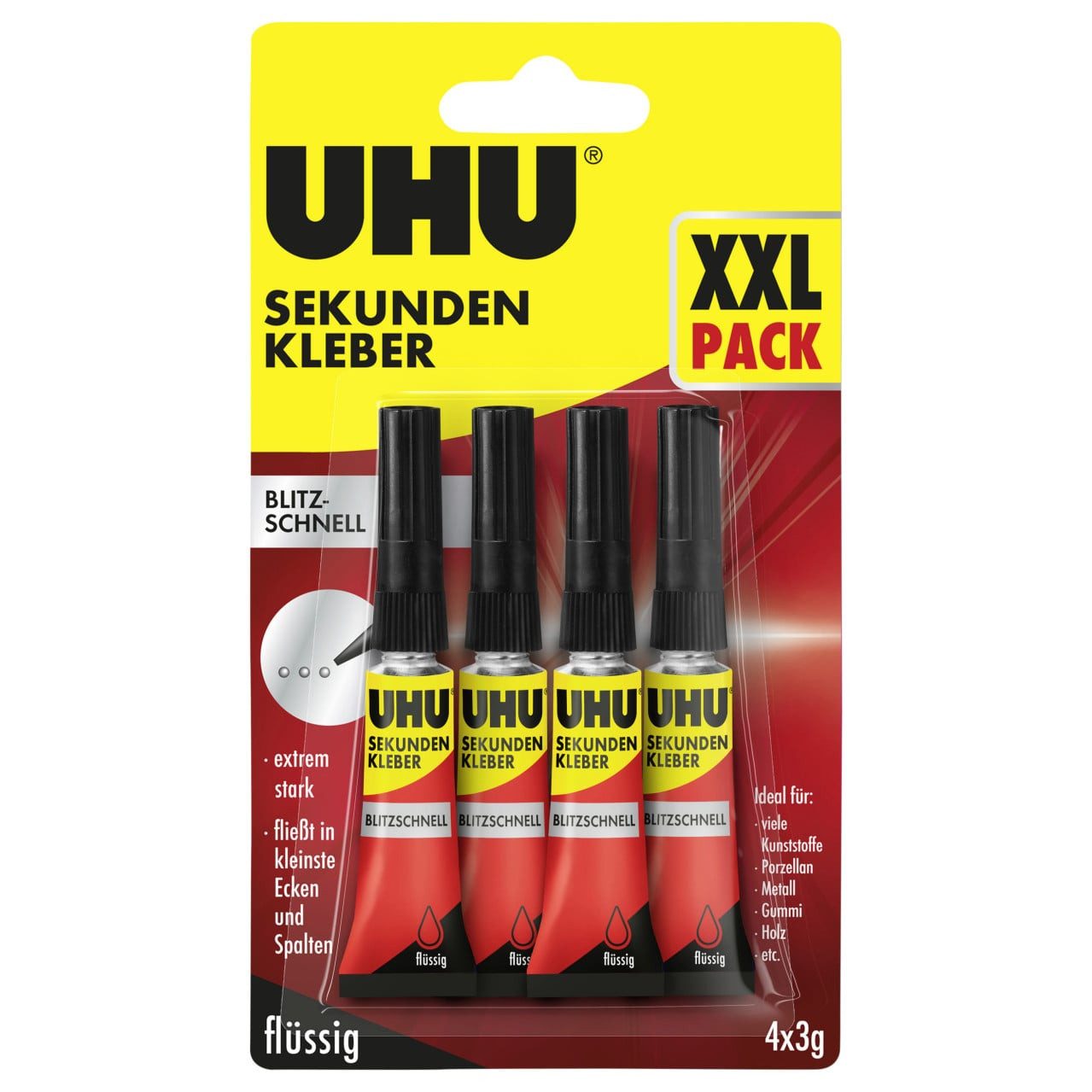 UHU Bastelkleber UHU Sekundenkleber blitzschnell 4 x 3 g flüssig
