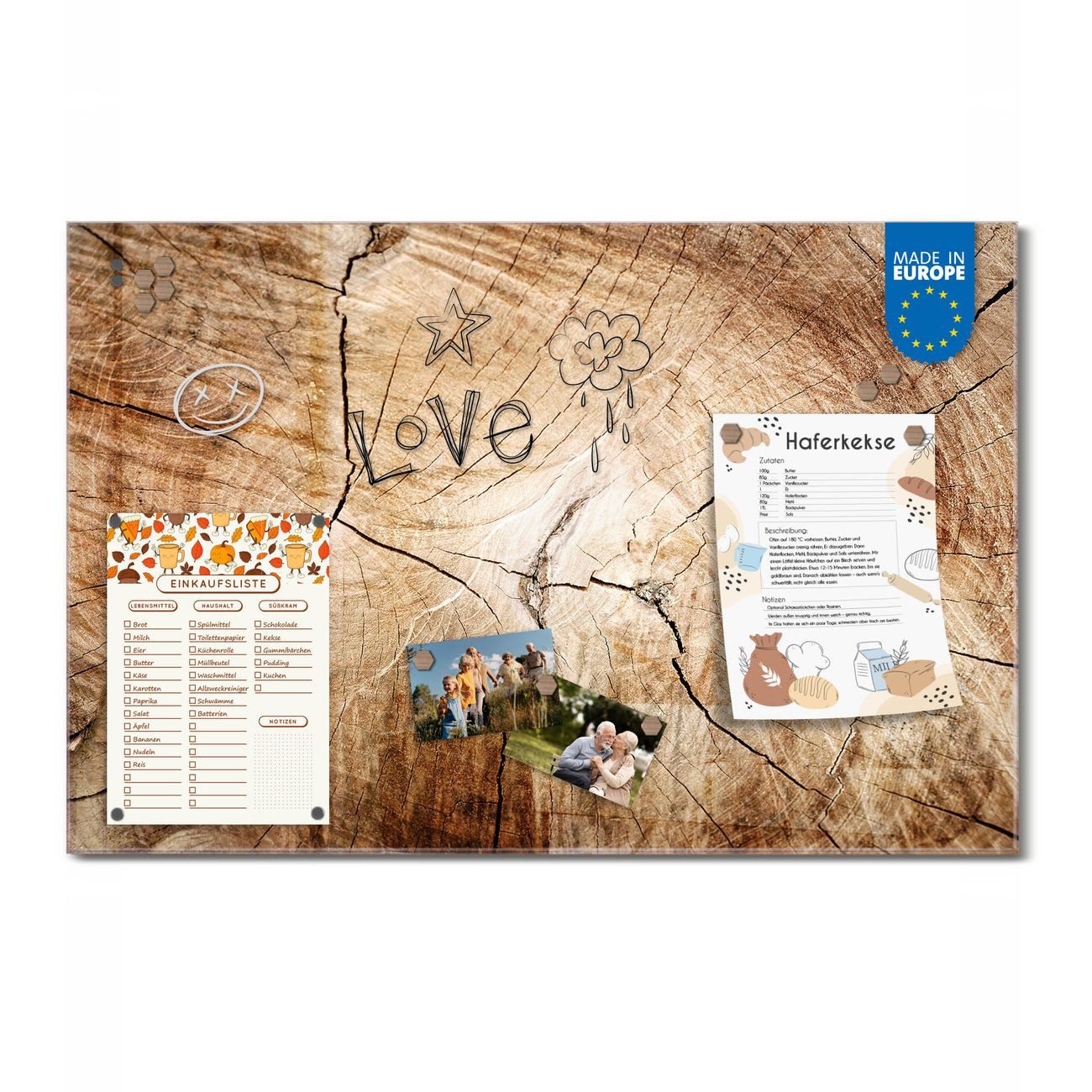 banjado Magnettafel aus Glas, mit Motiv Getrocknetes Holz, (gehärtetets Glas, Glasmagnettafel)