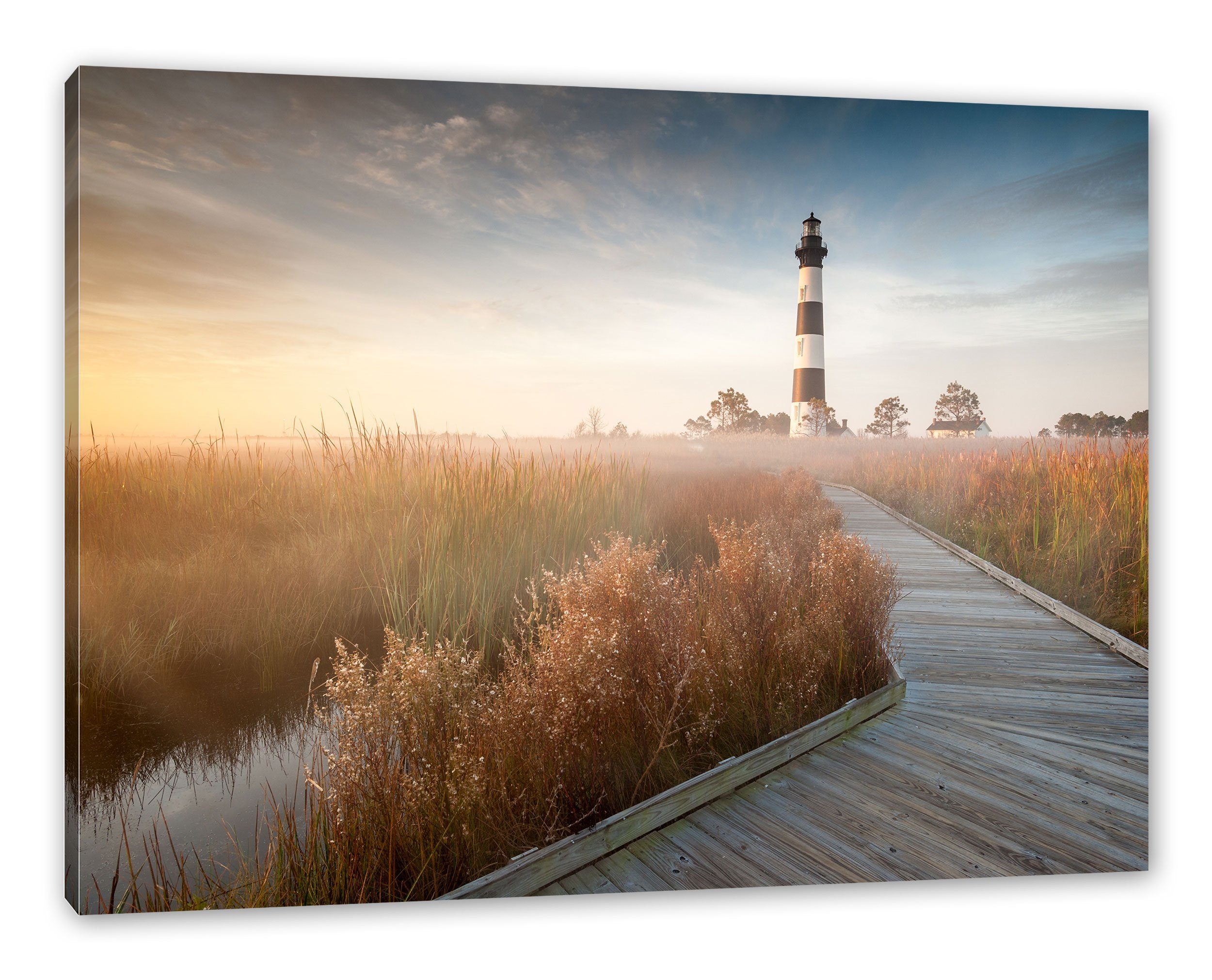 Pixxprint Nebel, im Leinwandbild St), inkl. Leuchtturm im Zackenaufhänger Leinwandbild bespannt, Leuchtturm (1 Nebel fertig