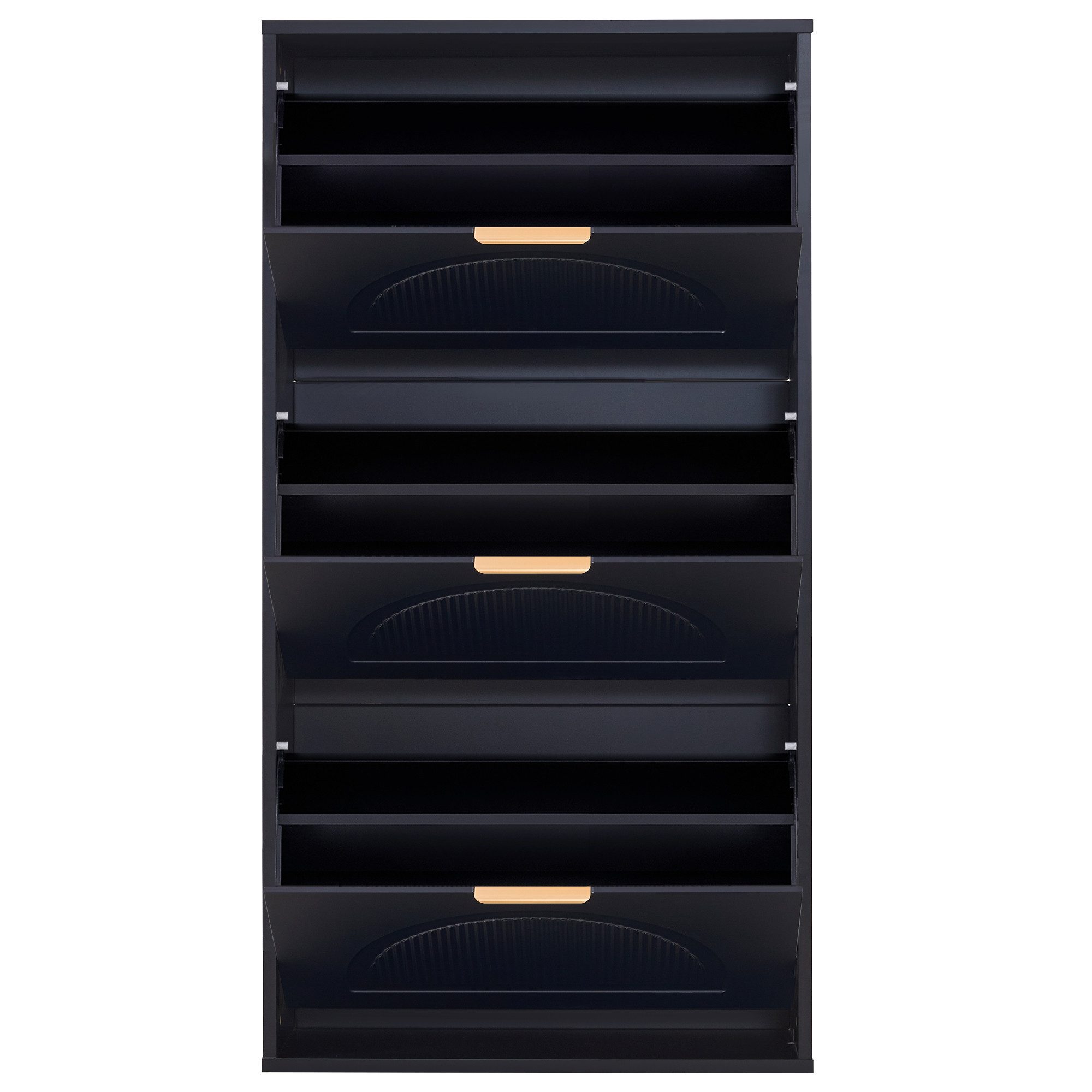 Flieks Schuhschrank (B60/T24/H114 cm, 1-St., ca 12 Paar Schuhe) Schuhregal mit 3 Klappen Schuhkipper Schuhkommode Schwarz – Bild 4 von 5