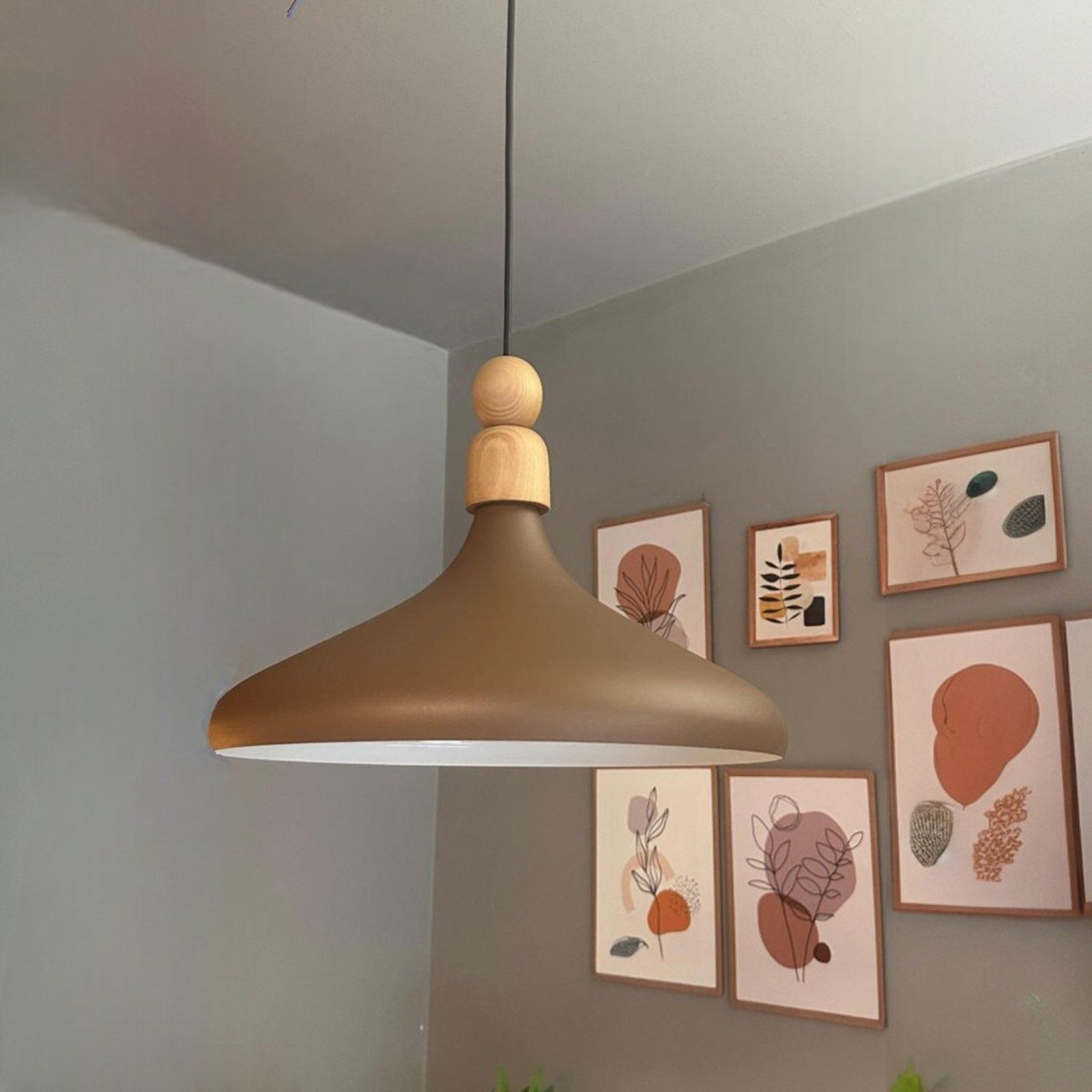 Bamyum Pendelleuchte Perle Holz Metall Ø35 cm, E27, Modern Pendelleuchte, ohne Leuchtmittel