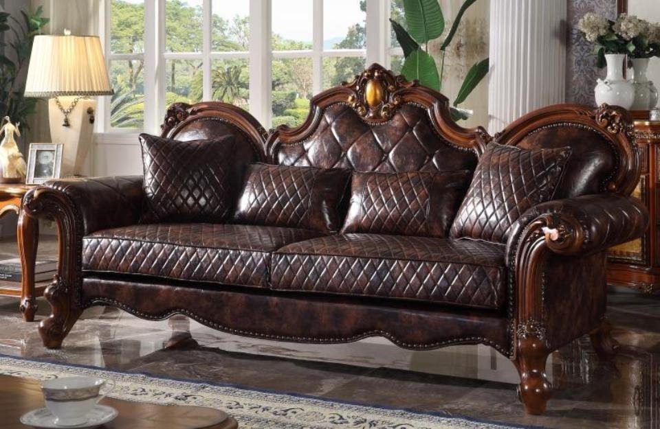 JVmoebel 3-Sitzer Geschnitzte Barock Wohnzimmer Möbel Sofa Leder Couch Dreisitzer, Made in Europe
