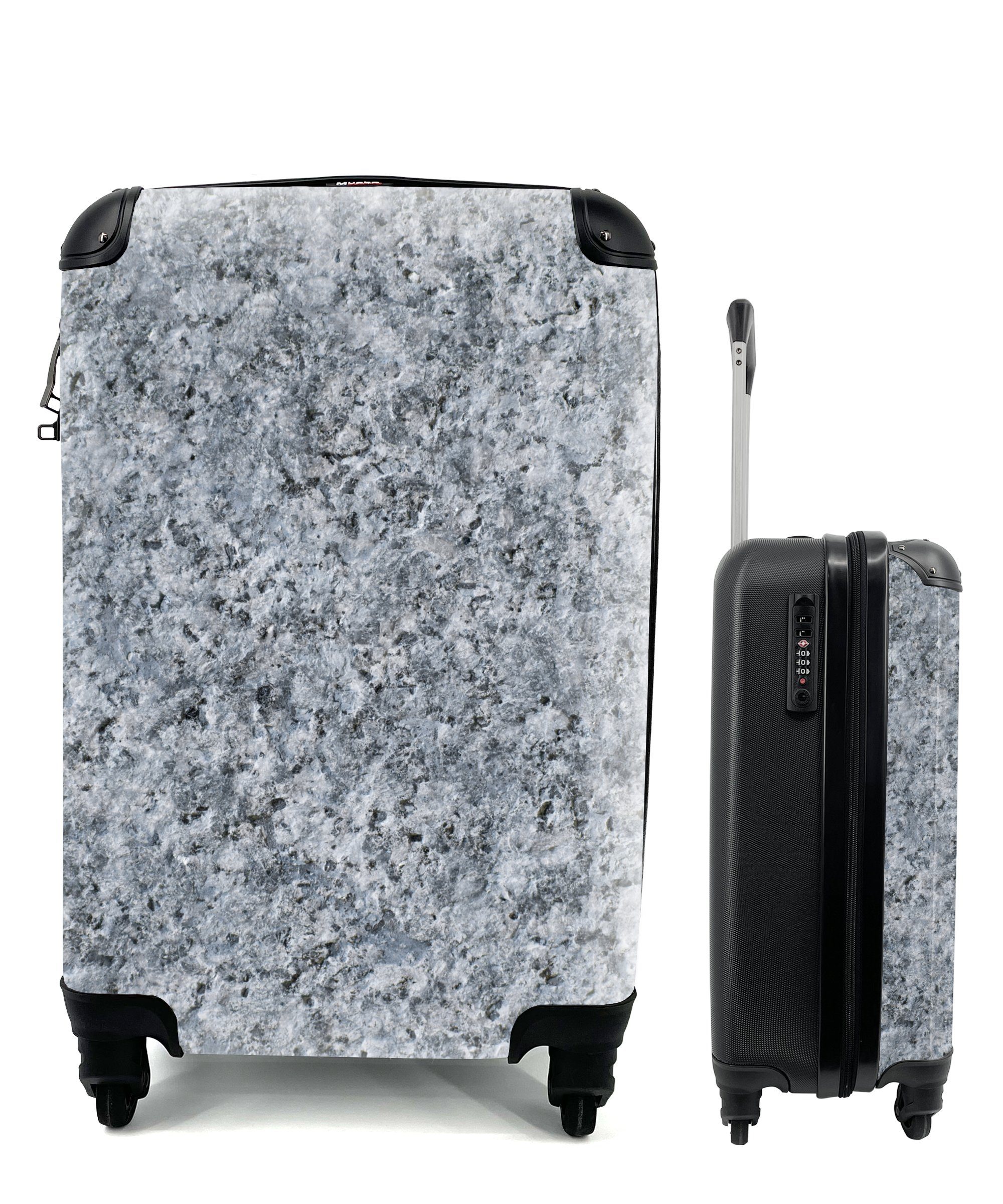 Granit Handgepäck MuchoWow Muster - mit - - Reisekoffer für Handgepäckkoffer Grau, Rollen, Trolley, 4 - Design Reisetasche Stein Ferien, rollen,