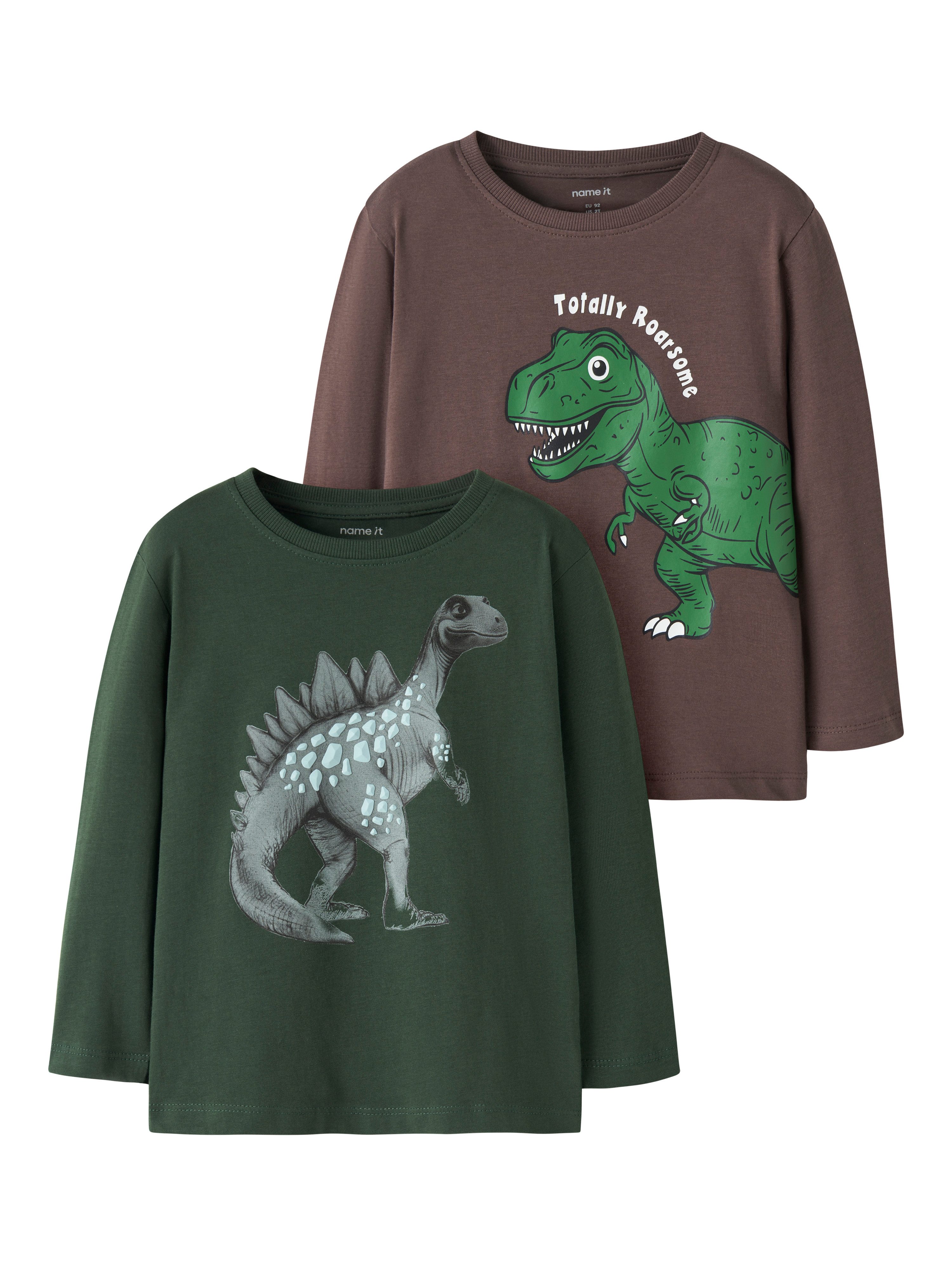 Name It Langarmshirt NMMNEDIN 2P LS NREG TOP BOX PB (Packung, 2-tlg) Baumwolle, regular fit, Dino Druck