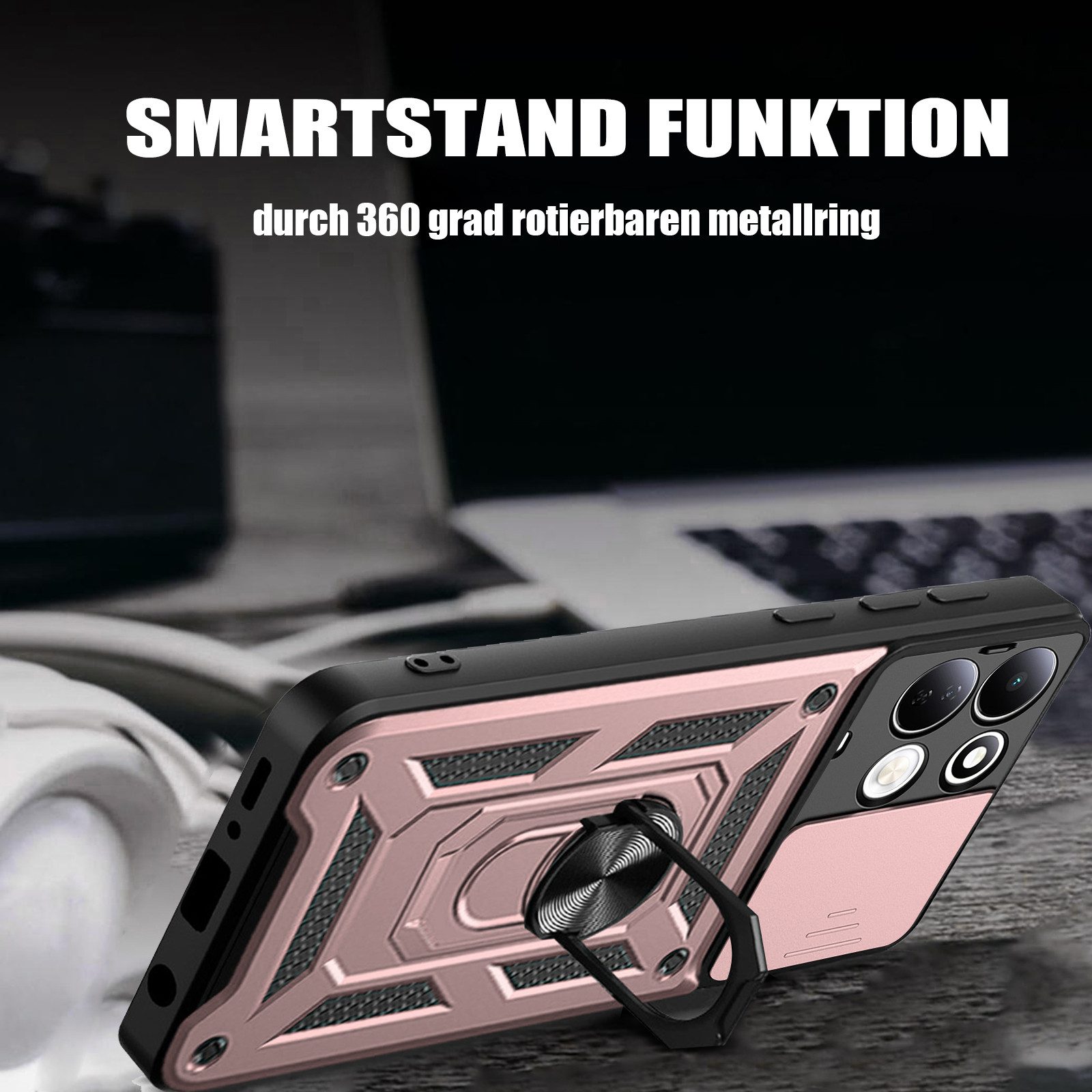 betterfon Handyhülle für Xiaomi Modelle Hülle mit Kameraschutz Ringhalter, Outdoorhülle mit Smartstand Kameraschutz und Silikonkern – Bild 5 von 5