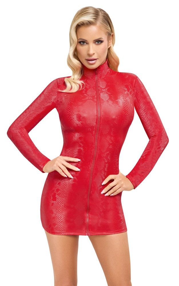 Cottelli Collection Minikleid Wetlook Mini-Kleid mit Schlangenmuster - rot (1-tlg) in trendiger roter Schlangenhaut-Optik – Bild 3 von 5