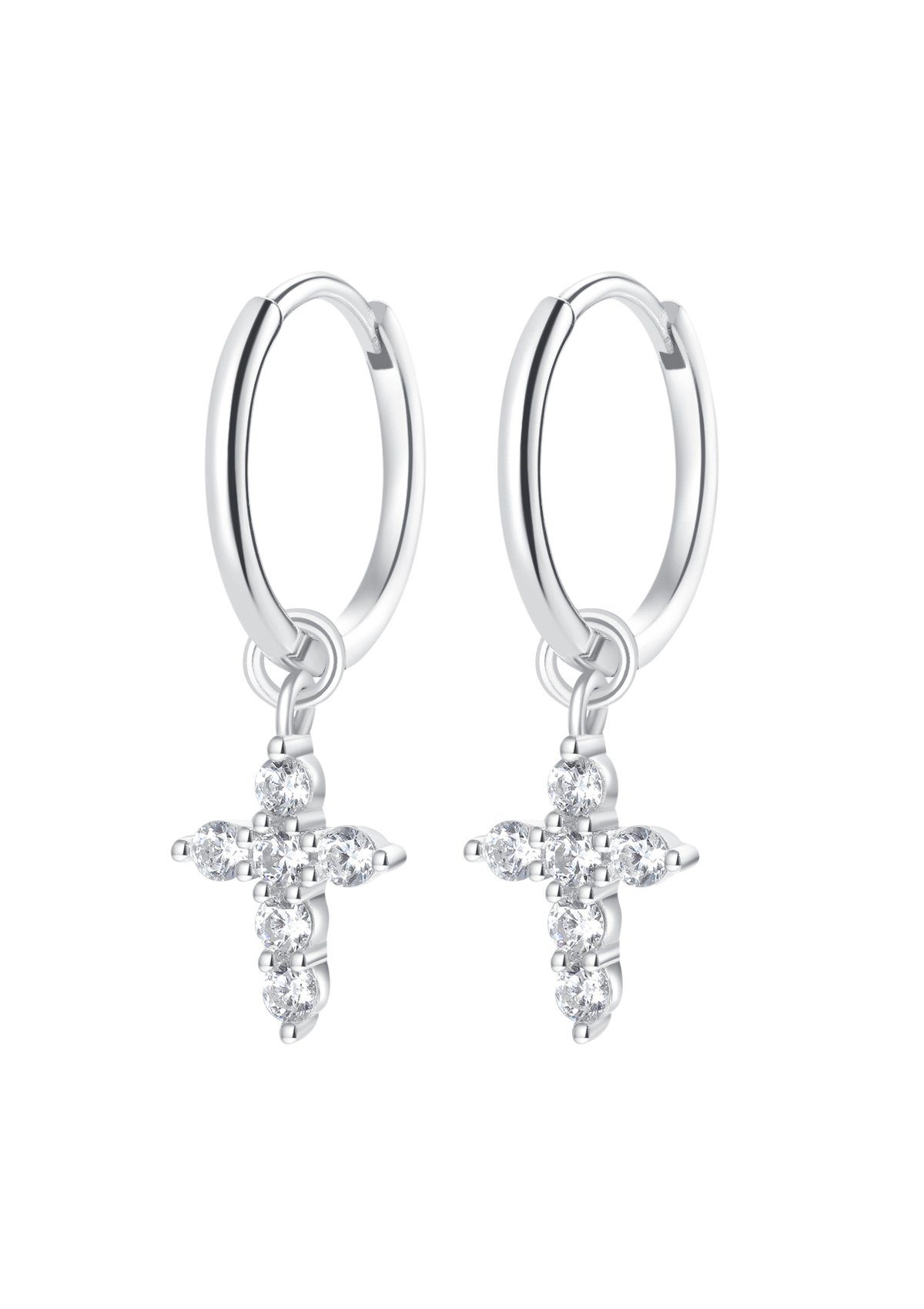 Hey Happiness Paar Creolen Silber 925 Ohrringe Kreuz Zirkonia, 18K Vergolde günstig online kaufen