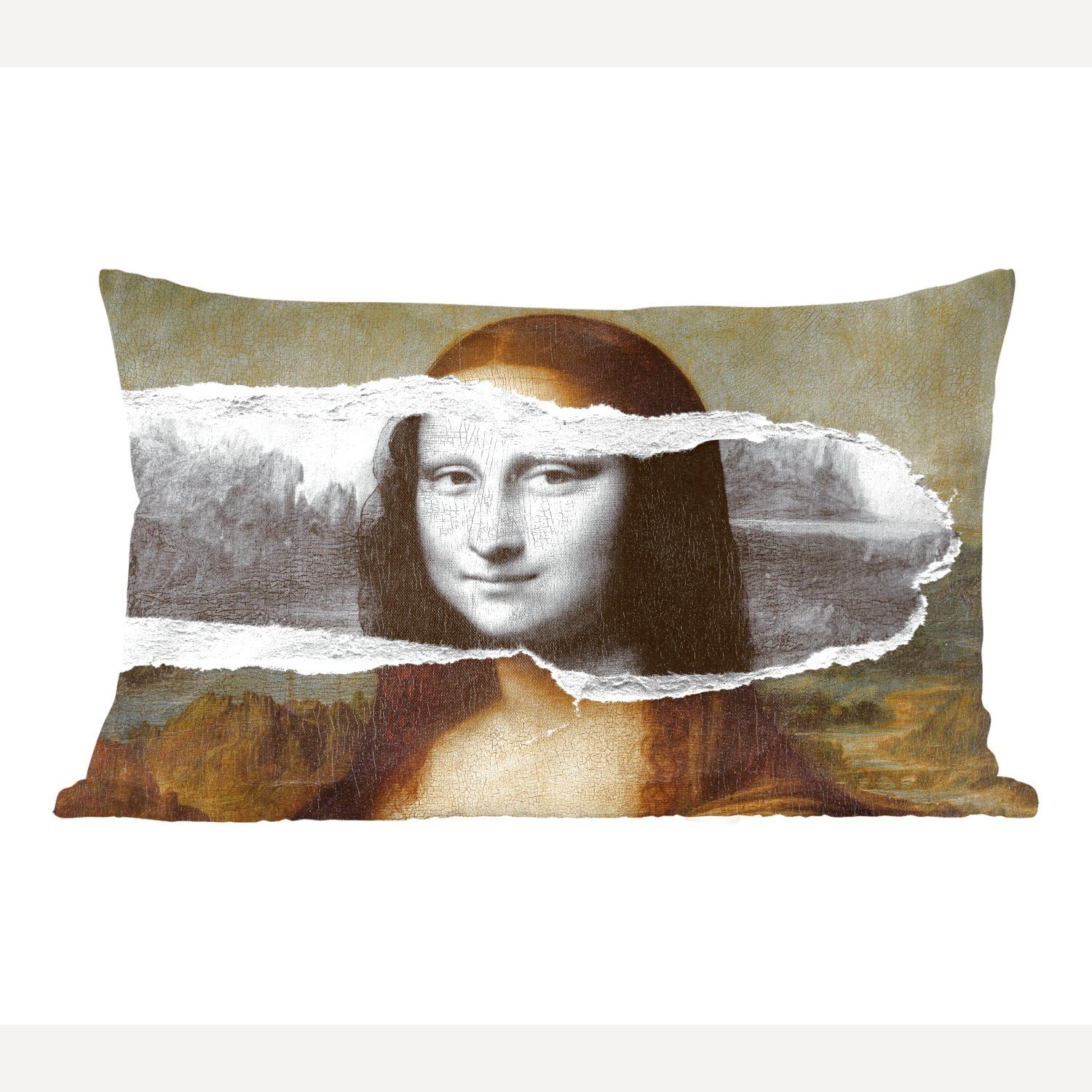 MuchoWow Dekokissen Mona Lisa Dekoration, und Da Dekokissen weiß - Füllung, Zierkissen, - mit Vinci, Wohzimmer Schlafzimmer Schwarz
