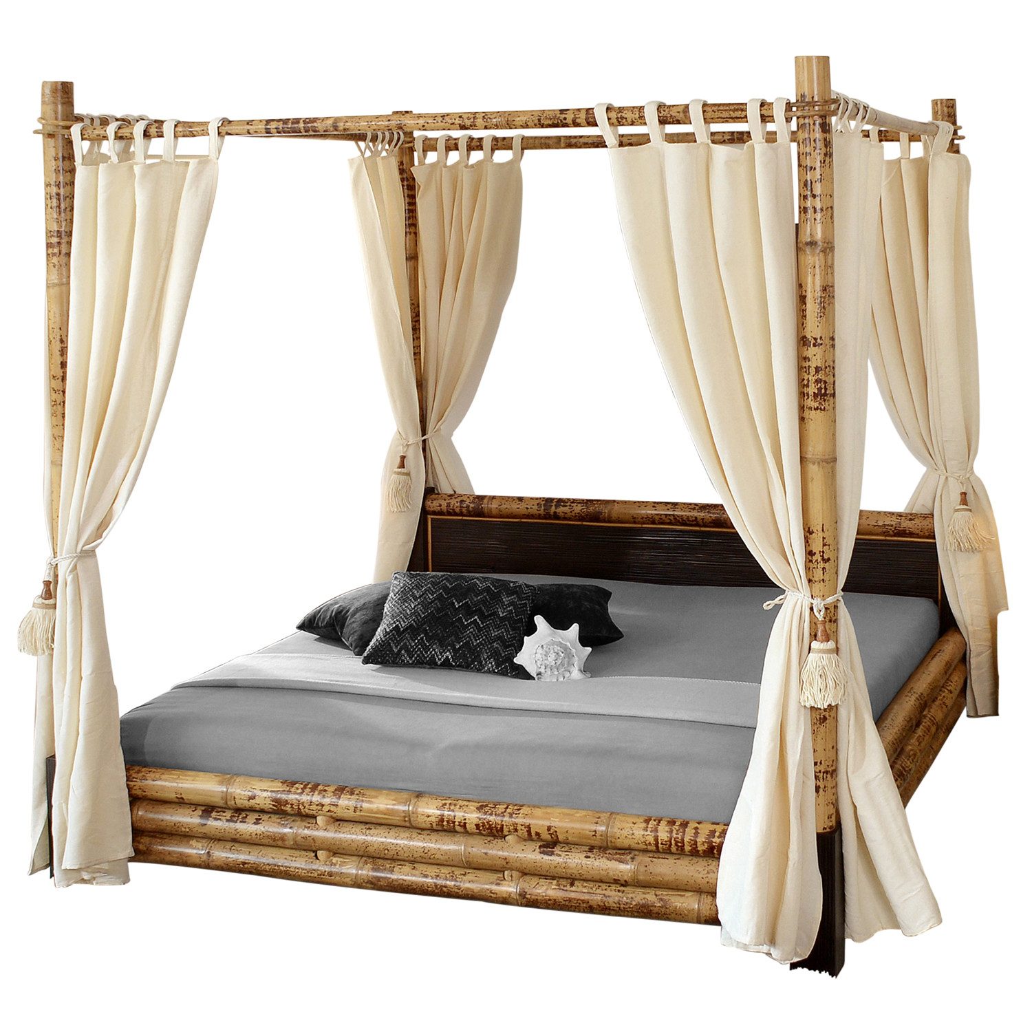 Bambus-Lounge Himmelbett Misool Bambusbett Himmelbett Bettrahmen aus Bambus Möbel Holzbett