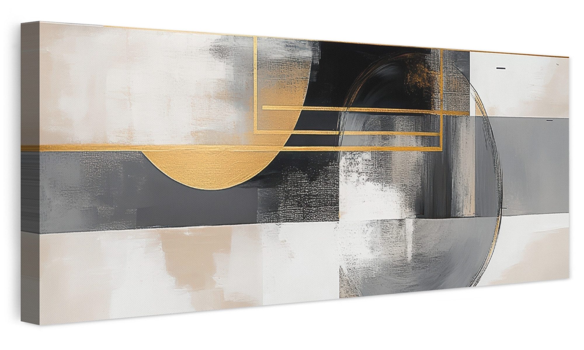 OneMillionCanvasses® Leinwandbild Panorama Abstrakt - Gold - Silber - Formen - Ästhetisch - Modern, Fotodruck (1 St), Wandbild, Deko …