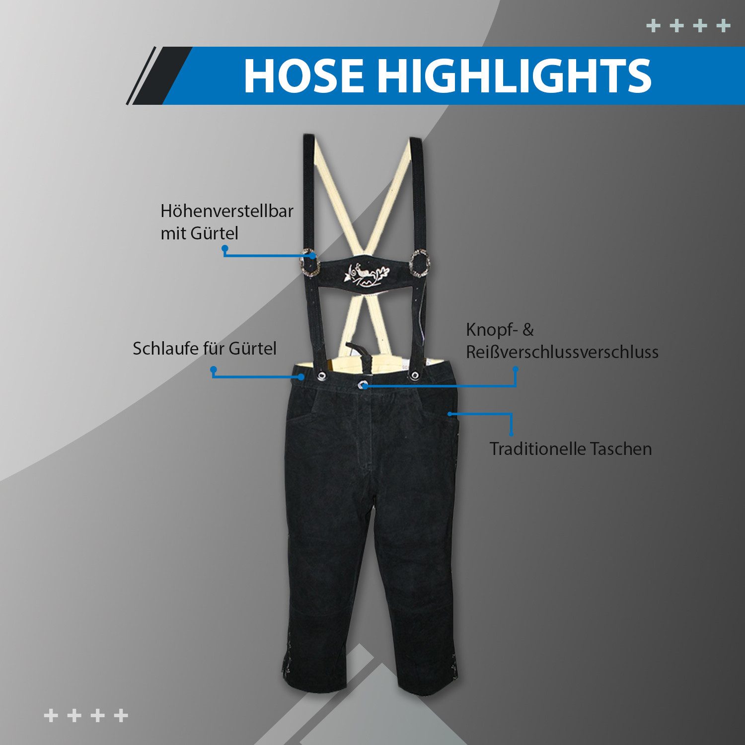 German Wear Trachtenlederhose GW1402 Damen Trachten lederhose Kniebundhose Damenlederhose